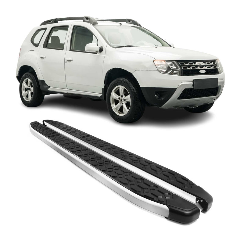 Alu Trittbretter Seitenschweller für Dacia Duster 2010-2018 Schwarz Silber 2tlg