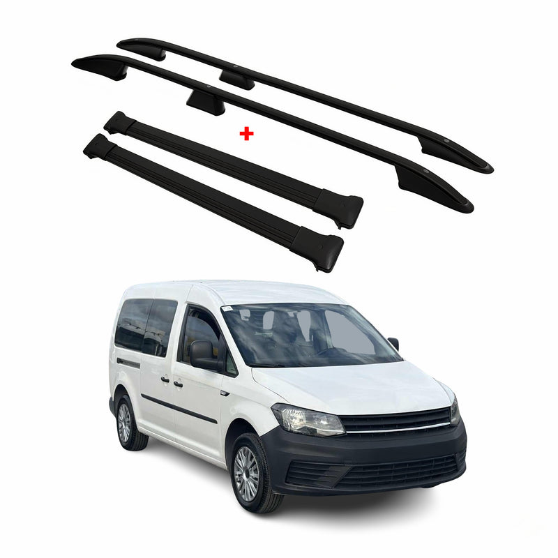 Dachreling + Dachträger SET für VW Caddy Maxi 2015-2020 Aluminium Schwarz 4tlg