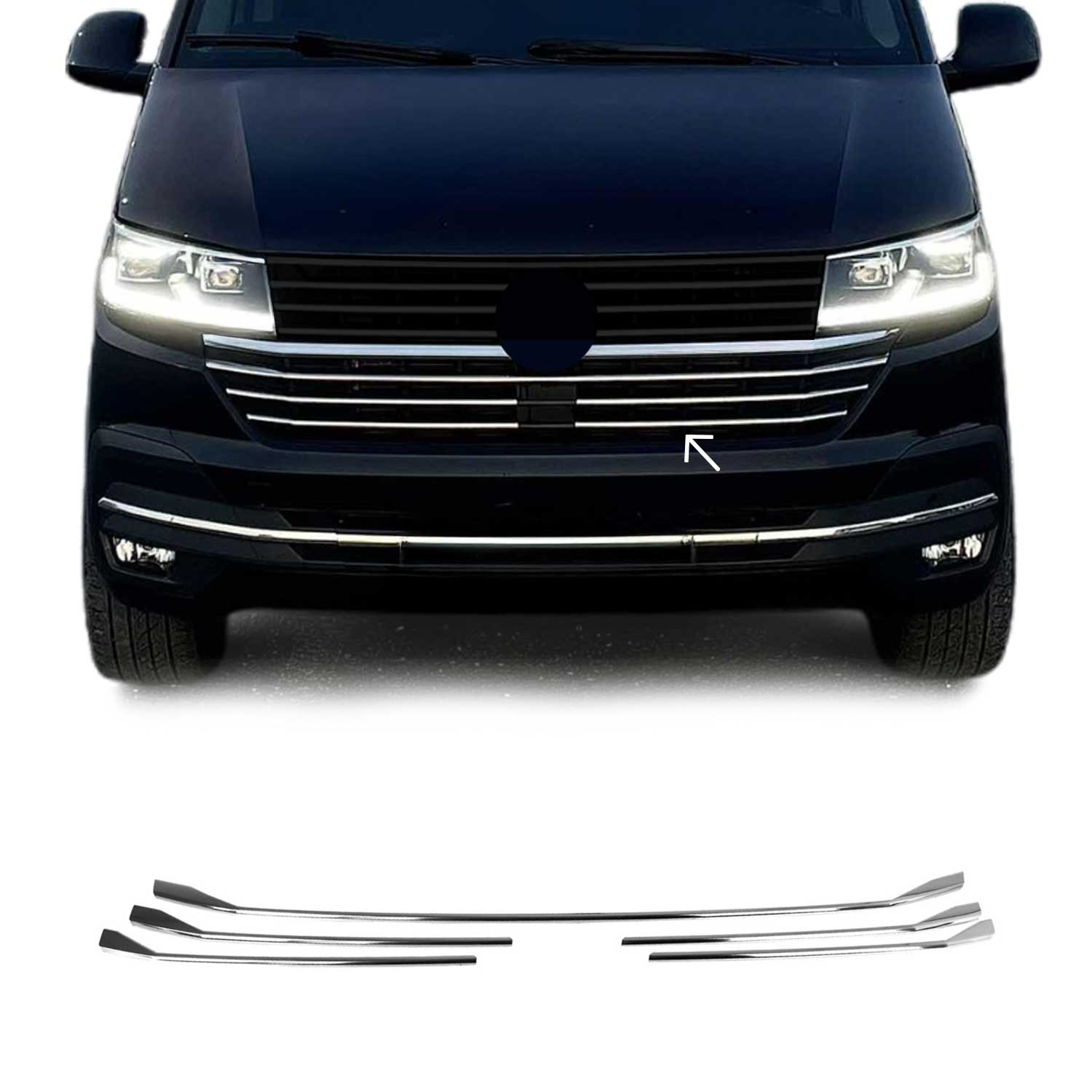 Kühlergrill Leisten für VW T6.1 Transporter 2019-2024 Highline Chrom 5x