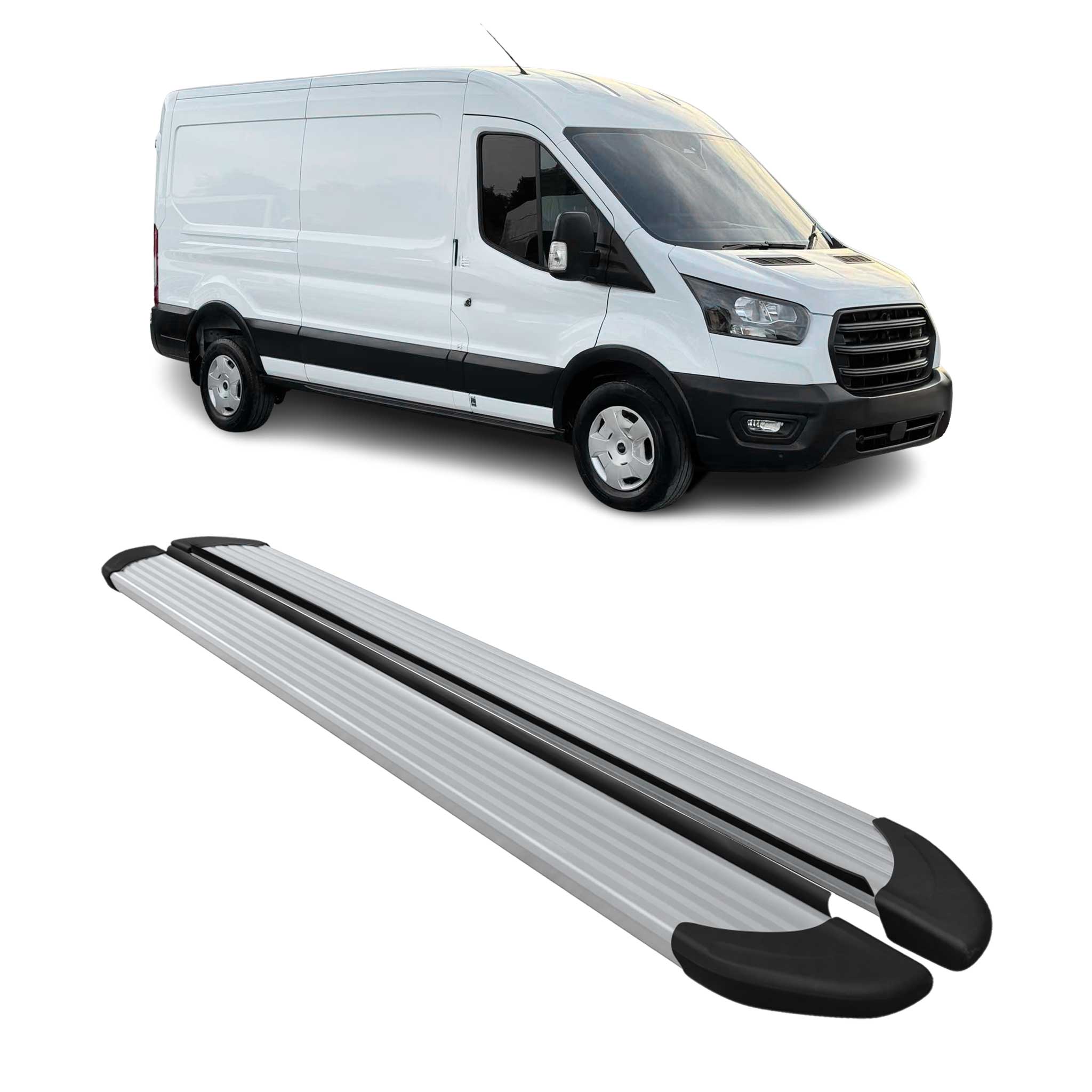 Trittbretter Seitenschweller für Ford e-Transit 2022-2026 L3 Aluminium Silber 2x
