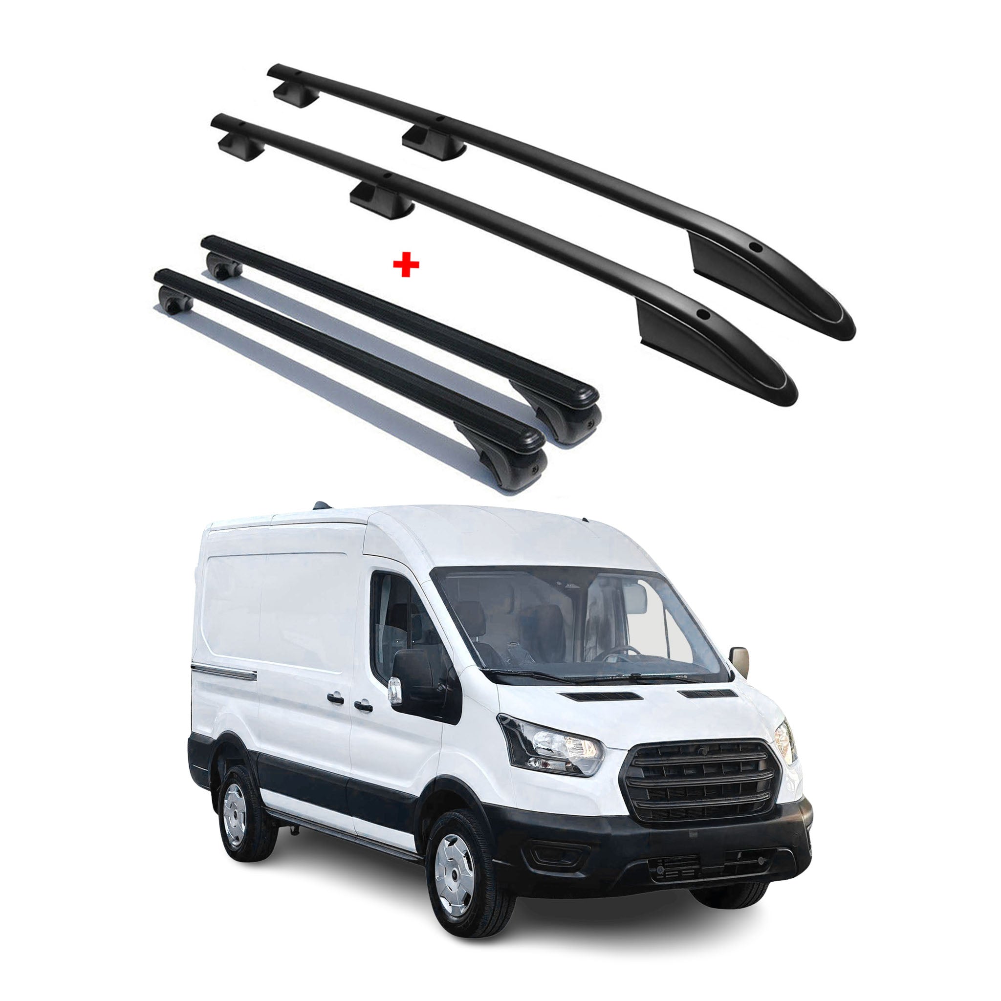 Dachreling + Dachträger für Ford Transit 2015-2026 Kurzer Aluminium Schwarz 4x