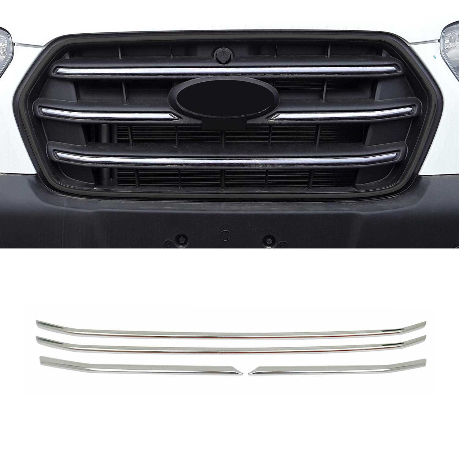 Kühlergrill Leisten Frontgrill für Ford Transit 2020-2026 Edelstahl Chrom 4x