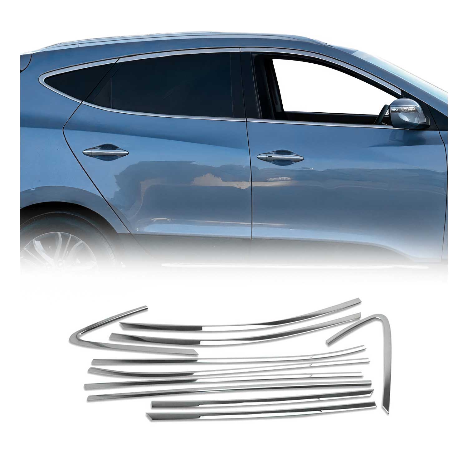 Fensterleisten Fensterrahmen für Hyundai IX35 2010-2024 Edelstahl Chrom 10x