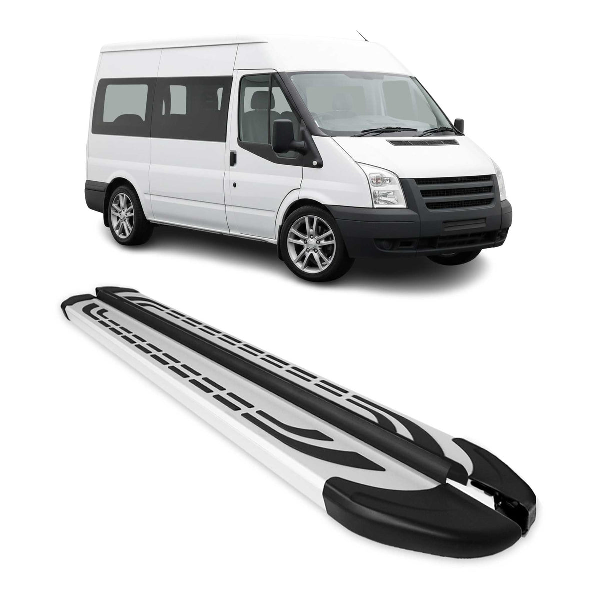 Trittbretter Seitenschweller für Ford Transit 2006-2014 L2 Aluminium Grau