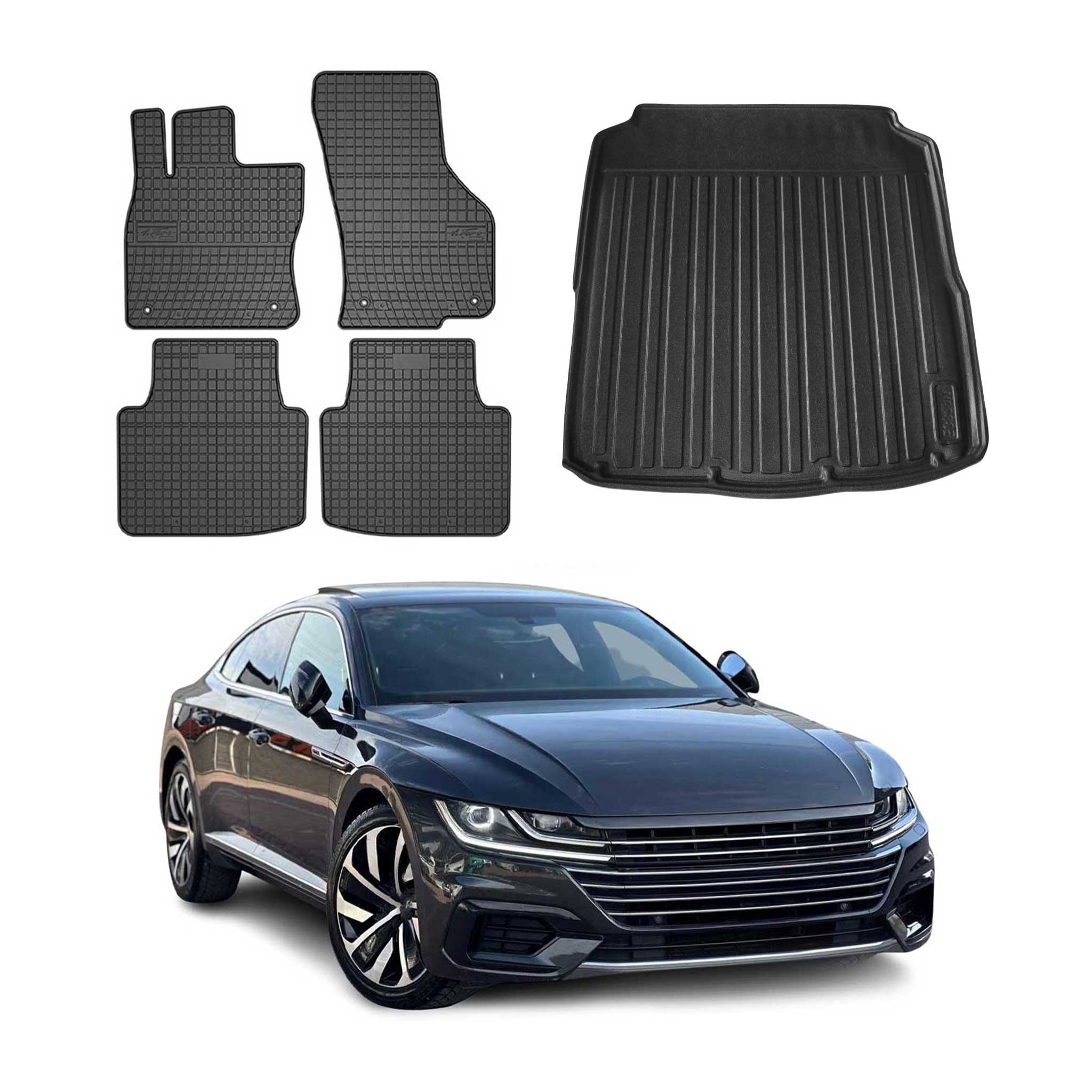 Fußmatten & Kofferraumwanne Set für VW Arteon 2017-2024 Gummi TPE Schwarz 5x