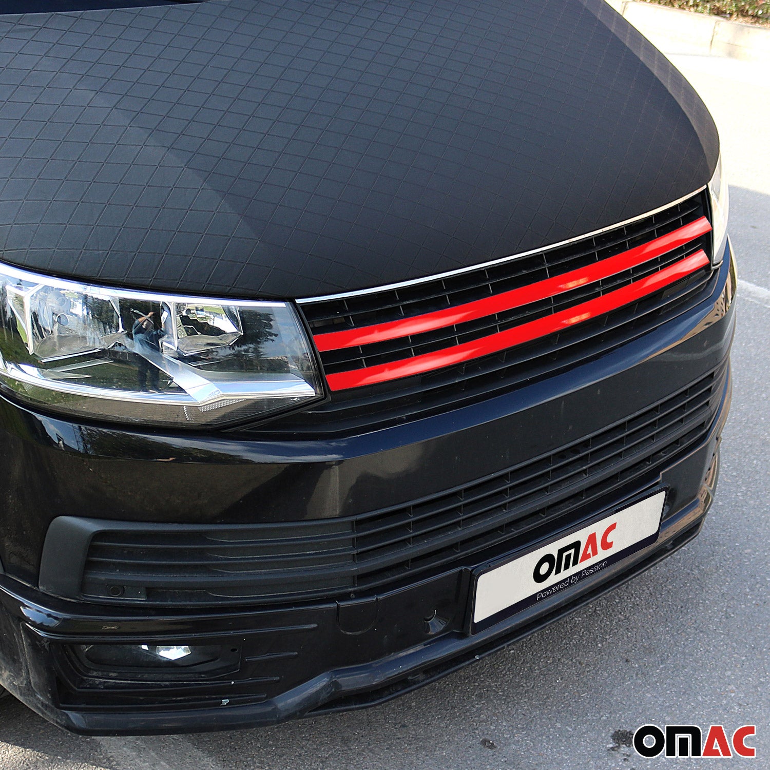 Kühlergrill Leiste Grillleisten für VW T6 Transporter 2015-2019 Edelstahl Rot 2x