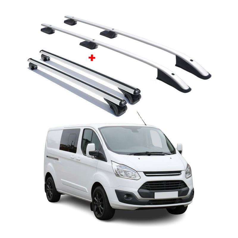 Dachreling + Dachträger für Ford Transit Custom 2012-24 L2 Langer RS Alu Grau 4x