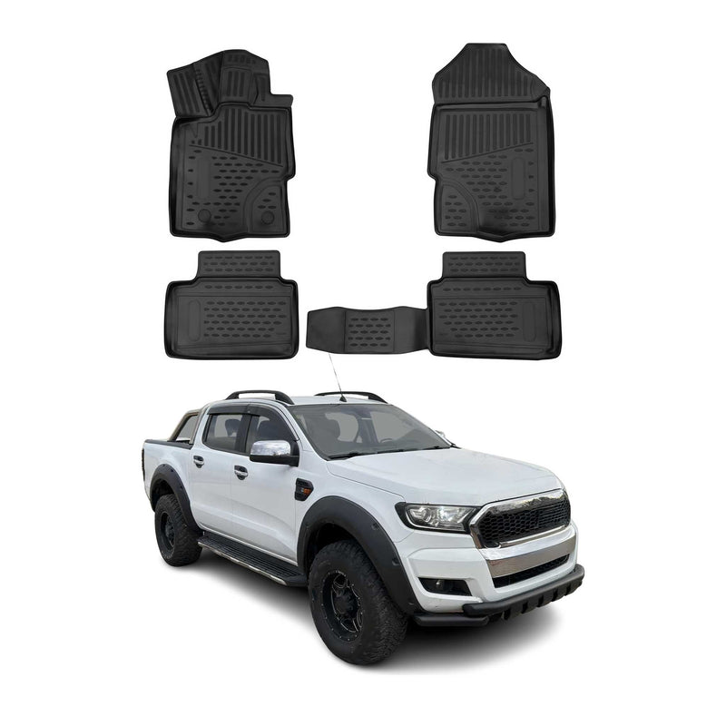 OMAC Gummimatten Fußmatten für Ford Ranger 2012-2022 SuperCab RHD TPE Schwarz 4x