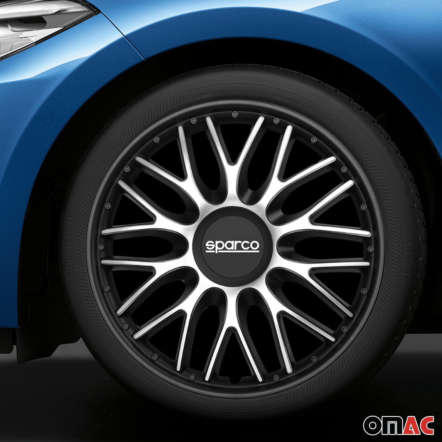 Radkappen Radzierblenden Sparco Roma 14" Zoll Abdeckung Set Silber Schwarz 4x