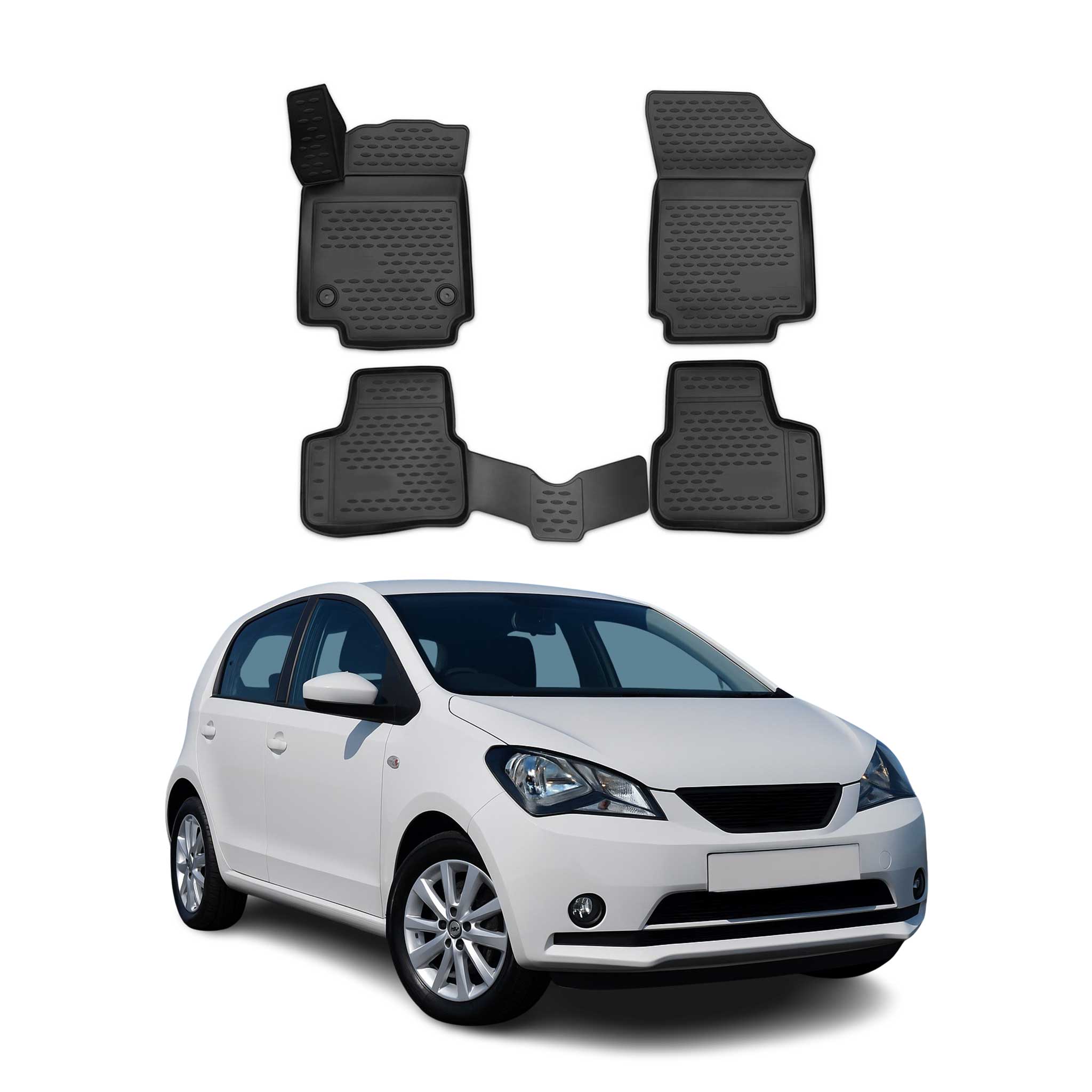 OMAC Gummimatten Fußmatten für Seat Mii 2011-2021 TPE Automatten Schwarz 4x