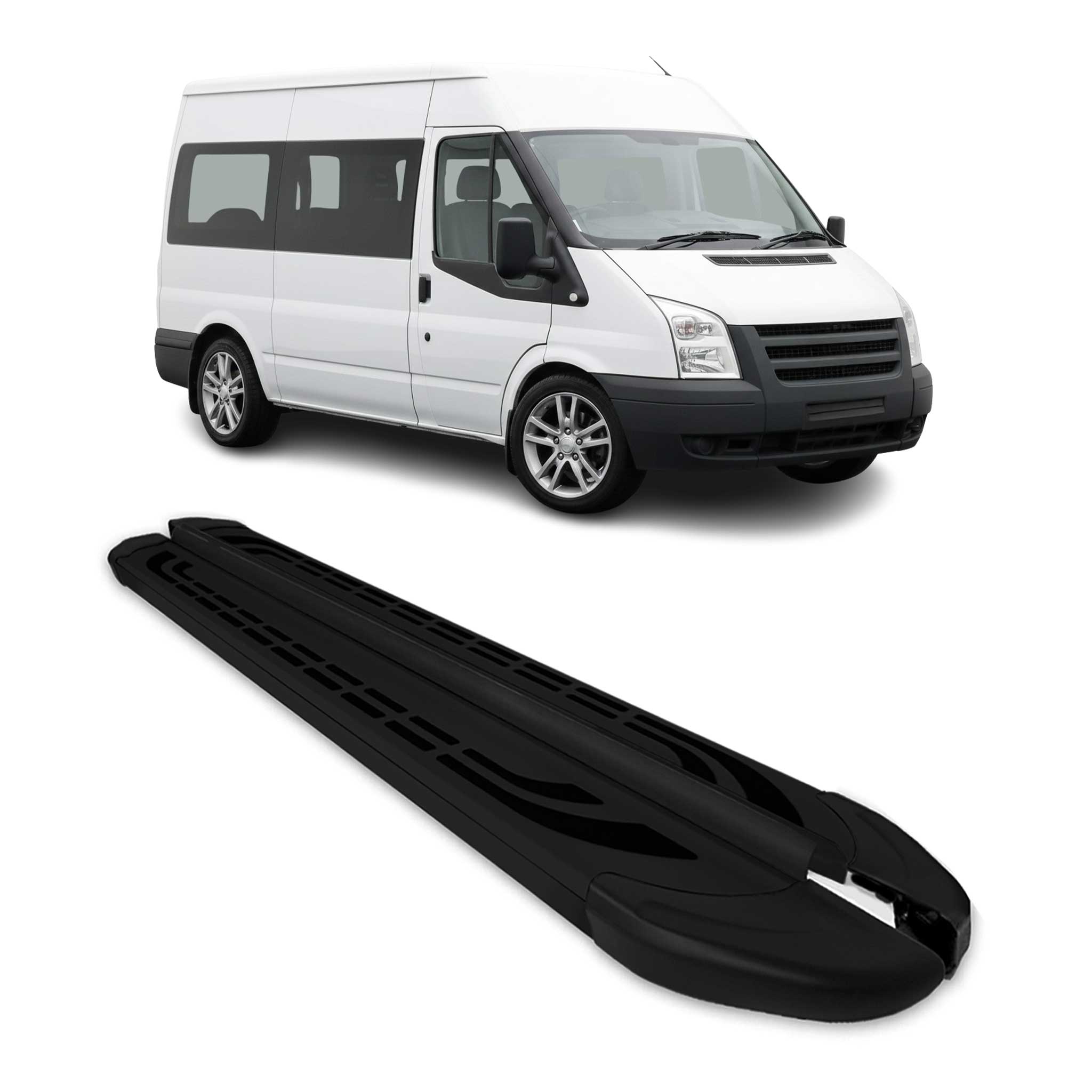Trittbretter Schweller Seitenbretter für Ford Transit 2006-2014 L2 Alu Schwarz