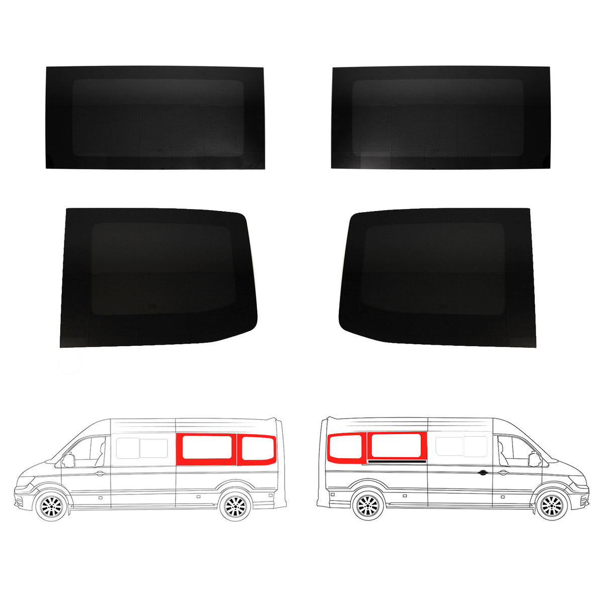 Seitenfenster Autoglas für VW Crafter 2018-2024 Links Rechts 4x SET L3 Langer