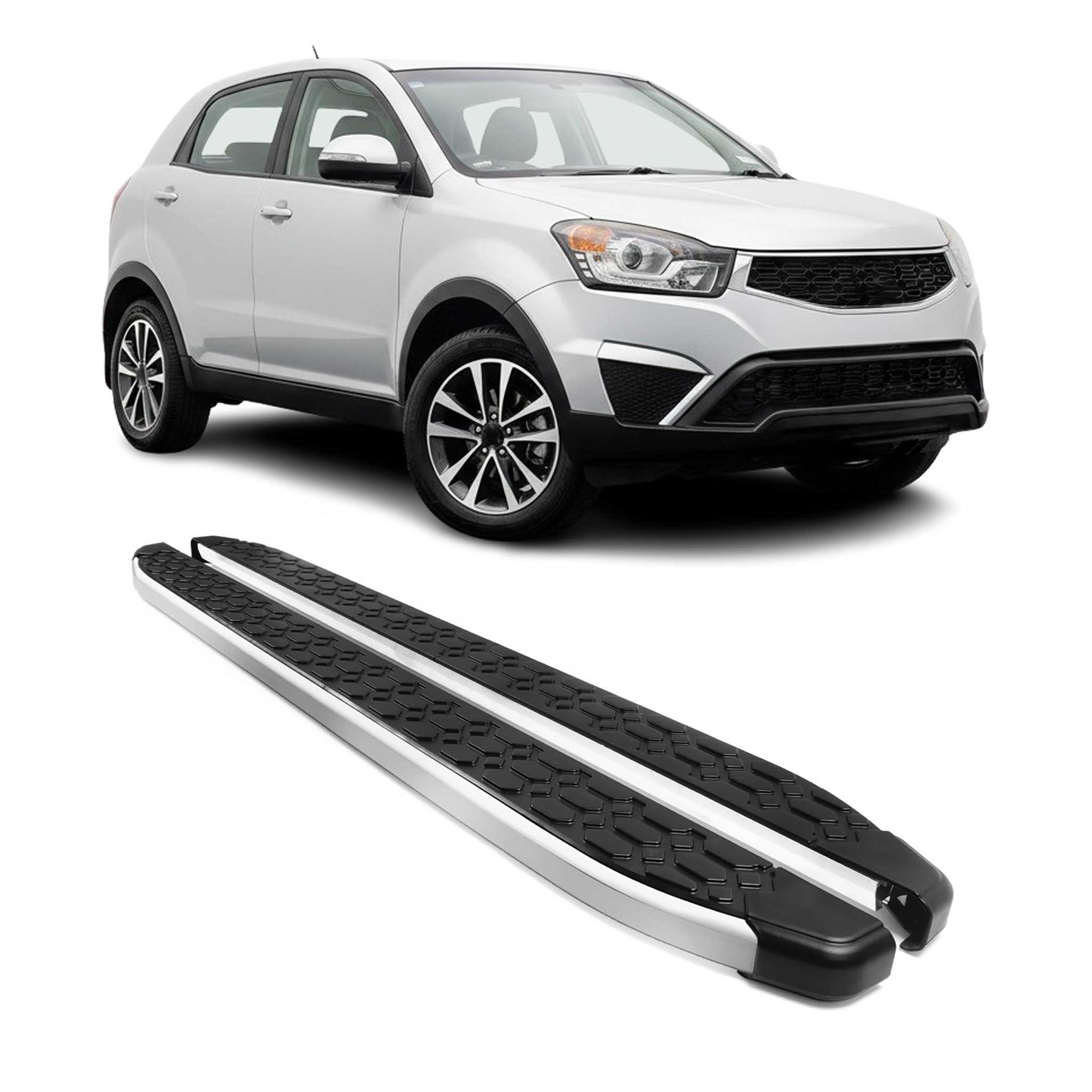Trittbretter Seitenschweller für Ssangyong Korando III 2010-2019 Schwarz Silber