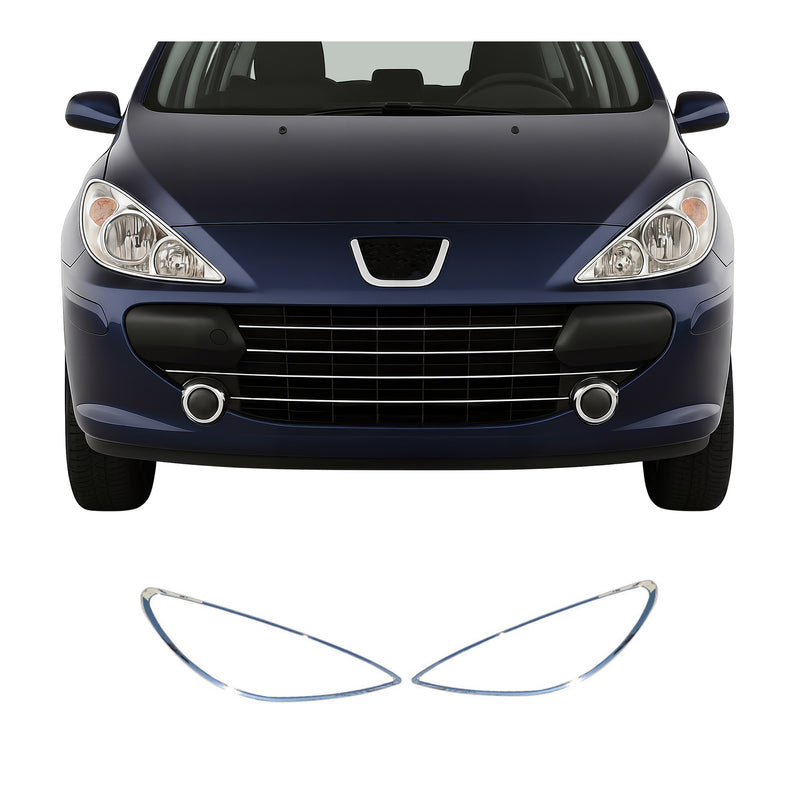 Scheinwerfer Leisten Scheinwerferblende für Peugeot 307 2001-2009 Chrom ABS 2tlg