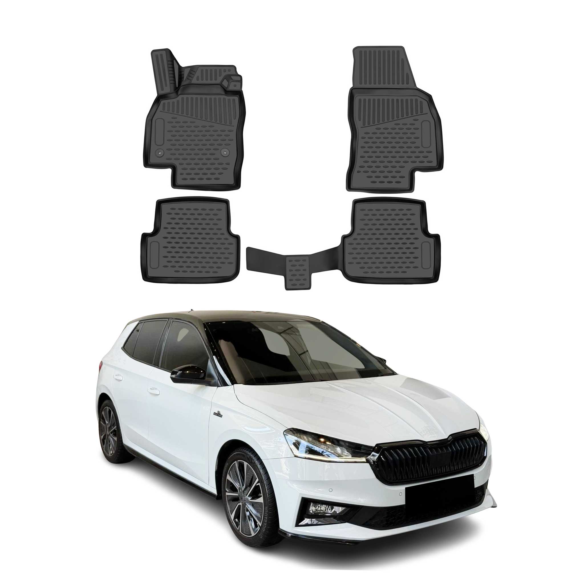 OMAC Gummimatten Fußmatten für Skoda Fabia 2021-2026 r TPE Automatten Schwarz 4x