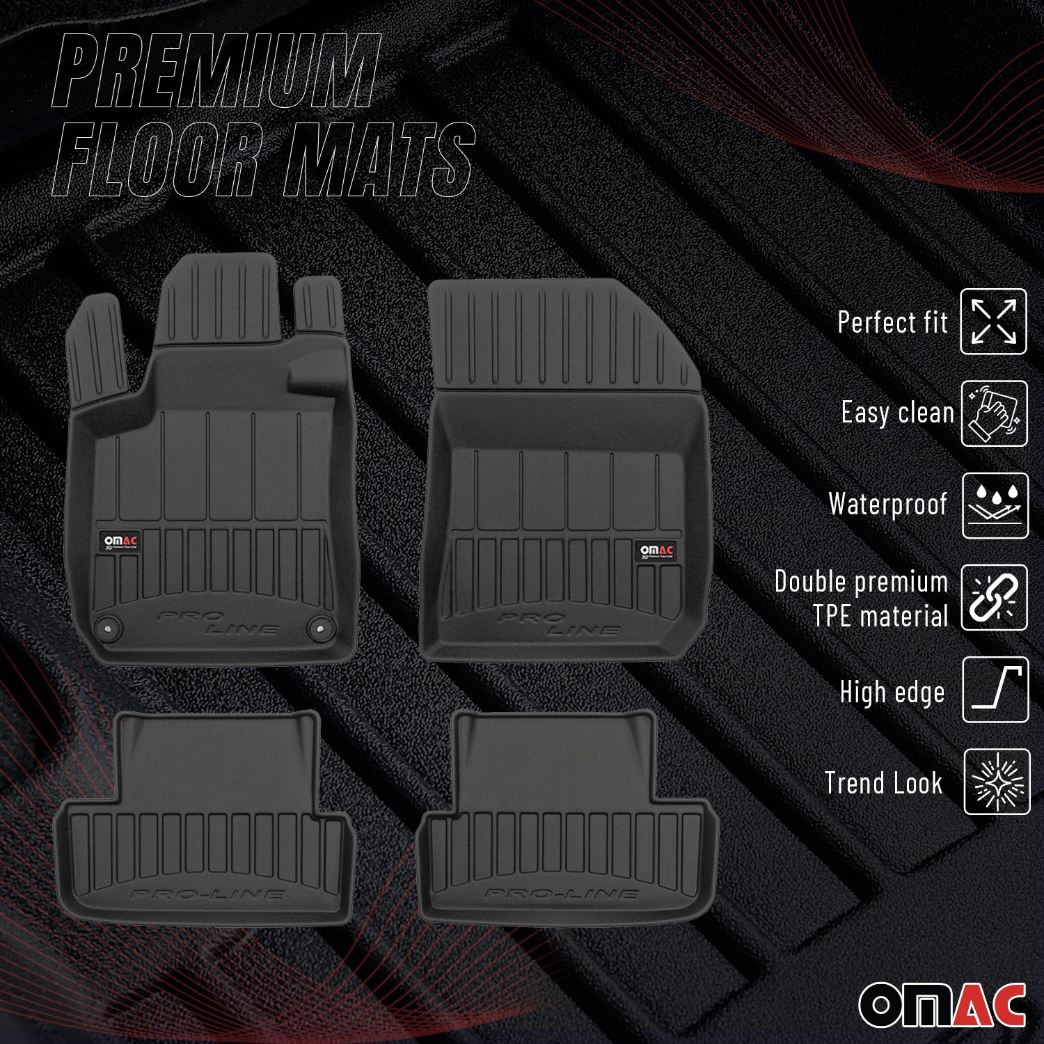 OMAC Gummi Fußmatten für Peugeot 308 2 2013-2021 Schrägheck Premium TPE 4x
