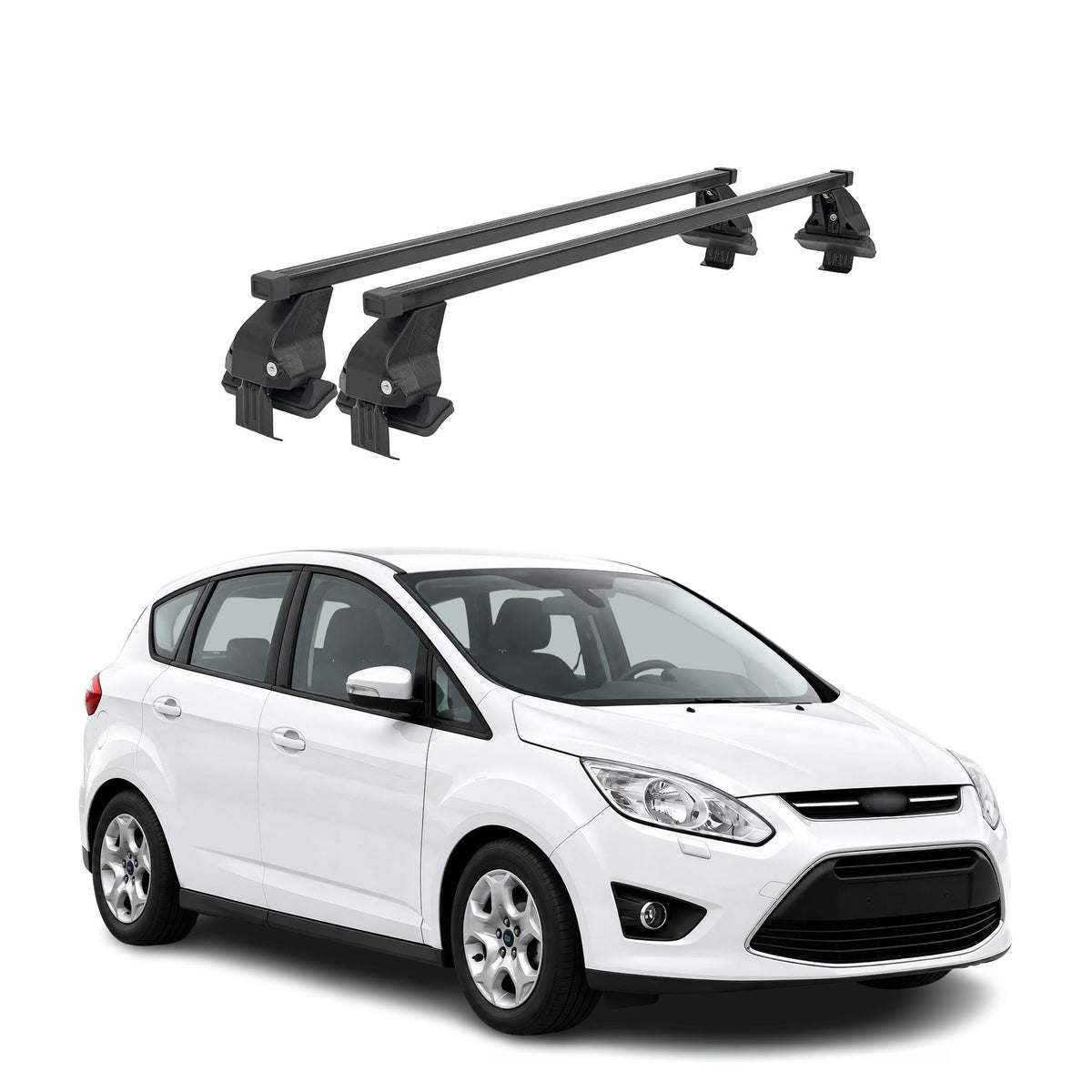Menabo Dachträger Grundtäger für Ford C-Max 2010-2019 50kg Stahl Schwarz 2 tlg