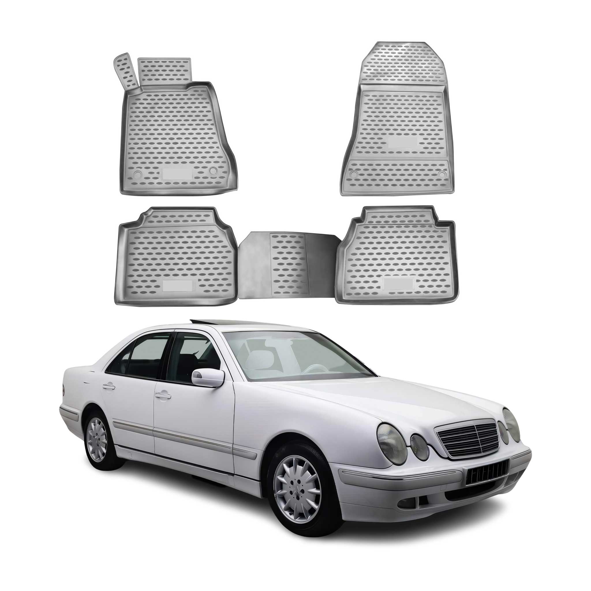 OMAC Gummimatten Fußmatten für Mercedes W210 1995-2002 TPE Automatten Grau 4x