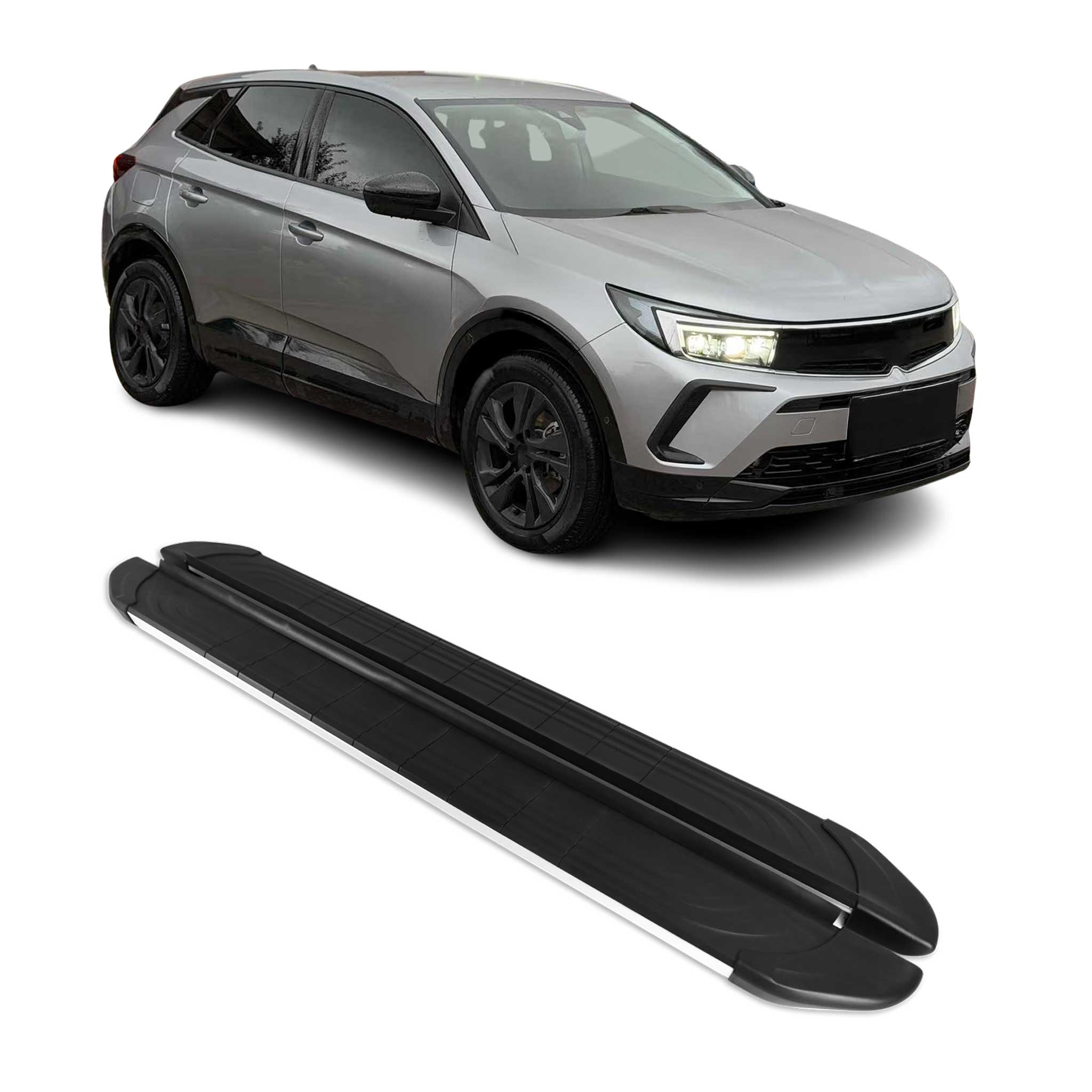 Trittbretter Seitenschweller für Opel Grandland II 2024-2026 Alu Silber Schwarz