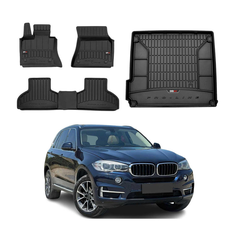 OMAC Fußmatten & Kofferraumwanne Set für BMW X5 F15 2013-2018 Gummi Schwarz 4x