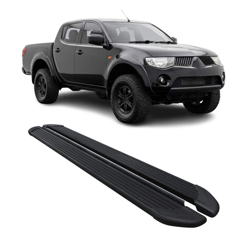 Seitenschweller Trittbretter für Mitsubishi L200 DoubleCab 2005-2014 Alu Schwarz