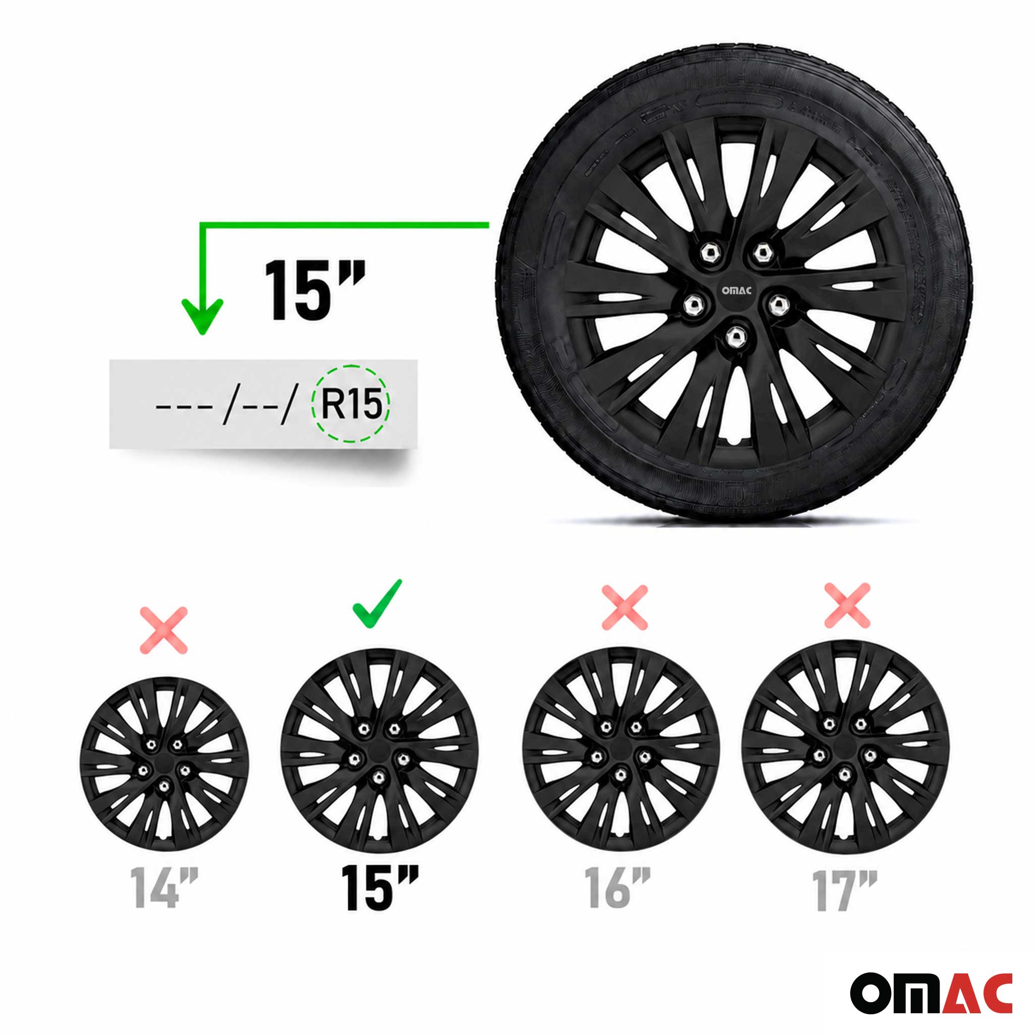 15 Zoll Universal Radkappen Radblenden Radzierblenden Matte Schwarz ABS 4 Stück