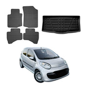 Fußmatten & Kofferraumwanne Set für Citroen C1 2005-2014 3tür Gummi Schwarz 5x