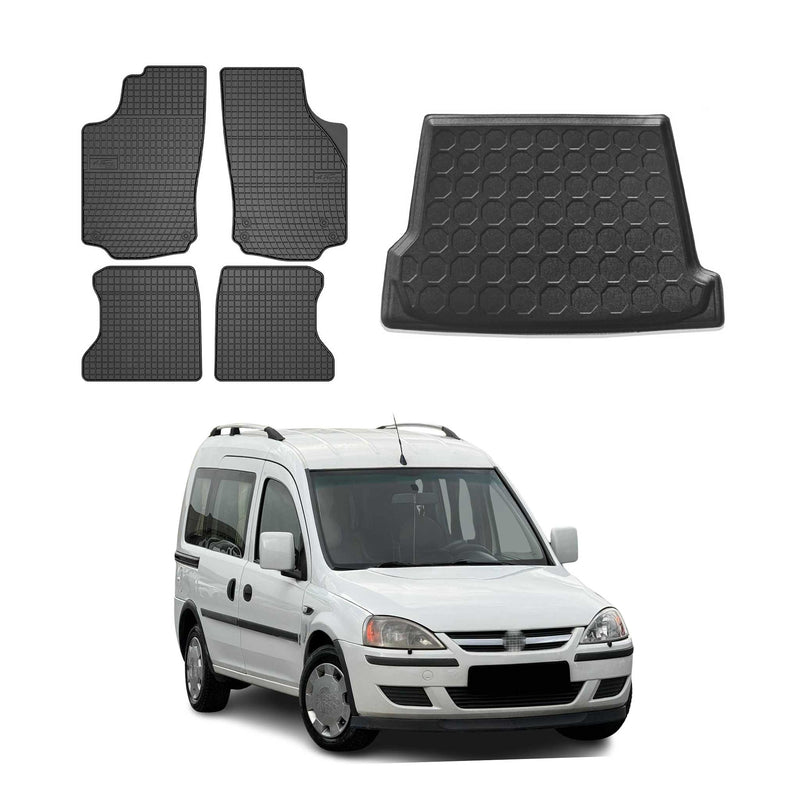 Fußmatten & Kofferraumwanne Set für Opel Combo 2001-2011 Gummi TPE Schwarz 5x