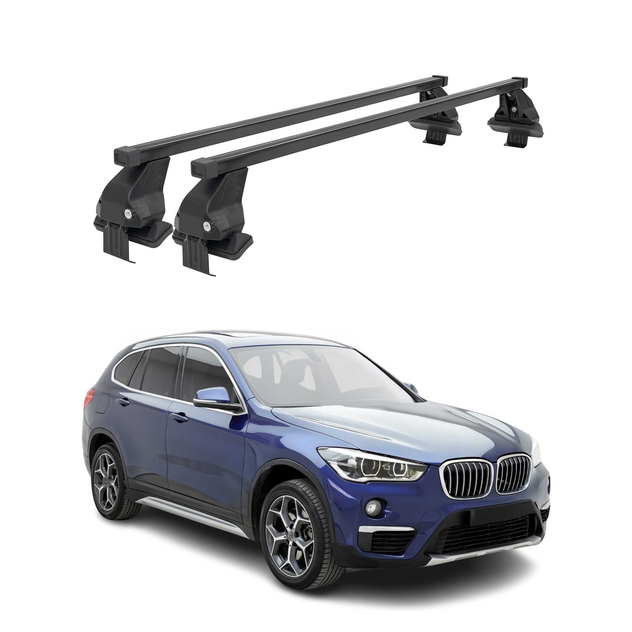 Menabo Dachträger Grundtäger für BMW X1 F48 2019-2022 FL 75kg Schwarz Stahl 2tlg