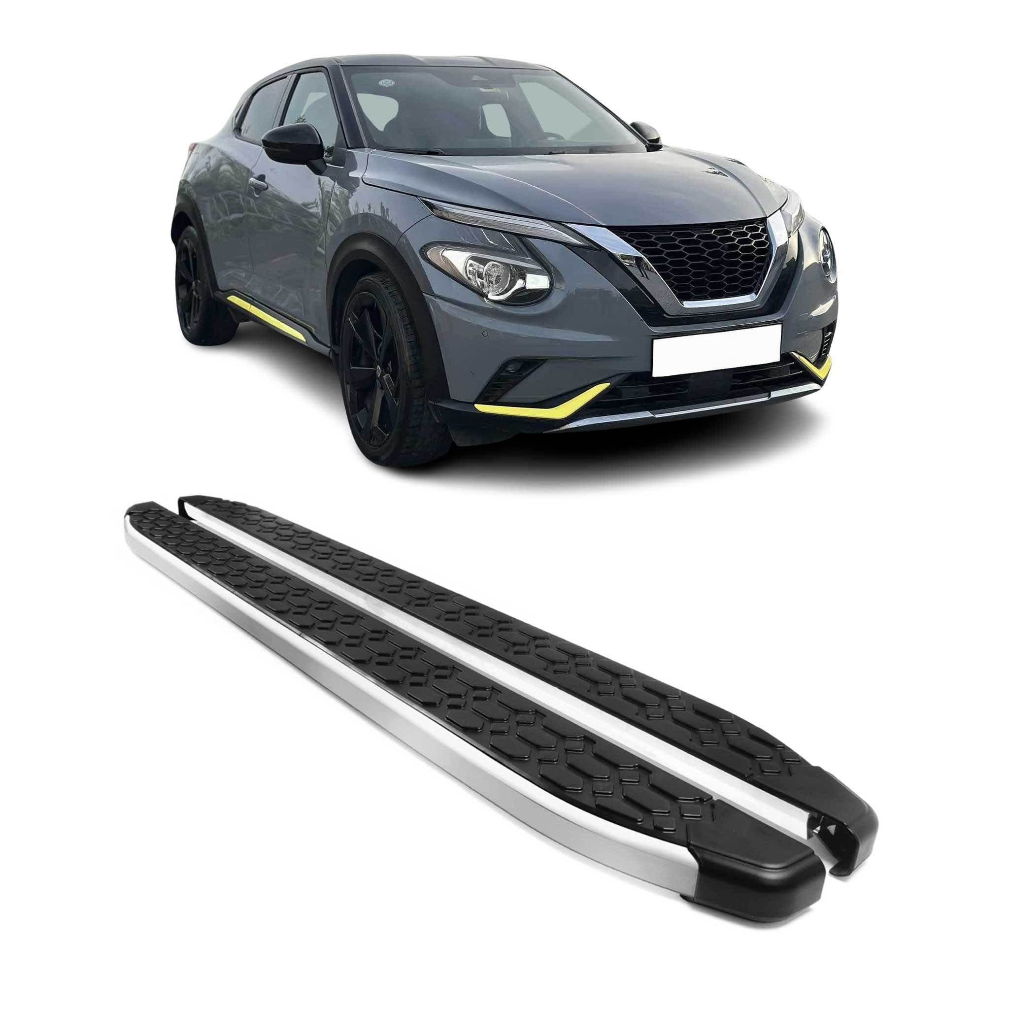 Alu Trittbretter Seitenschweller für Nissan Juke II 2019-2026 Schwarz Silber 2x