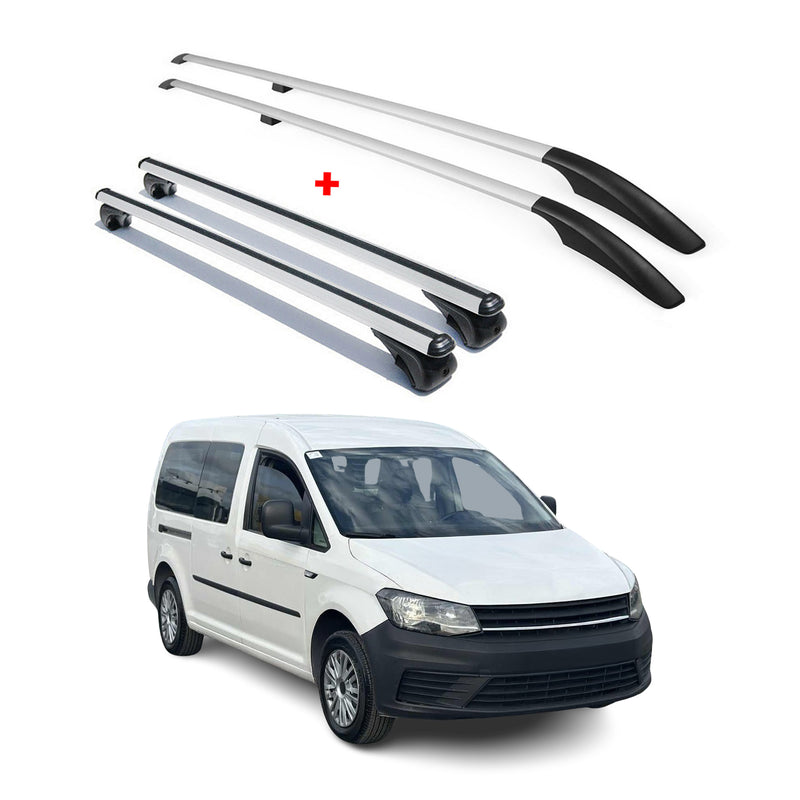 Dachträger + Dachreling SET für VW Caddy 2015-2020 L2 Langer Alu Silber 4tlg