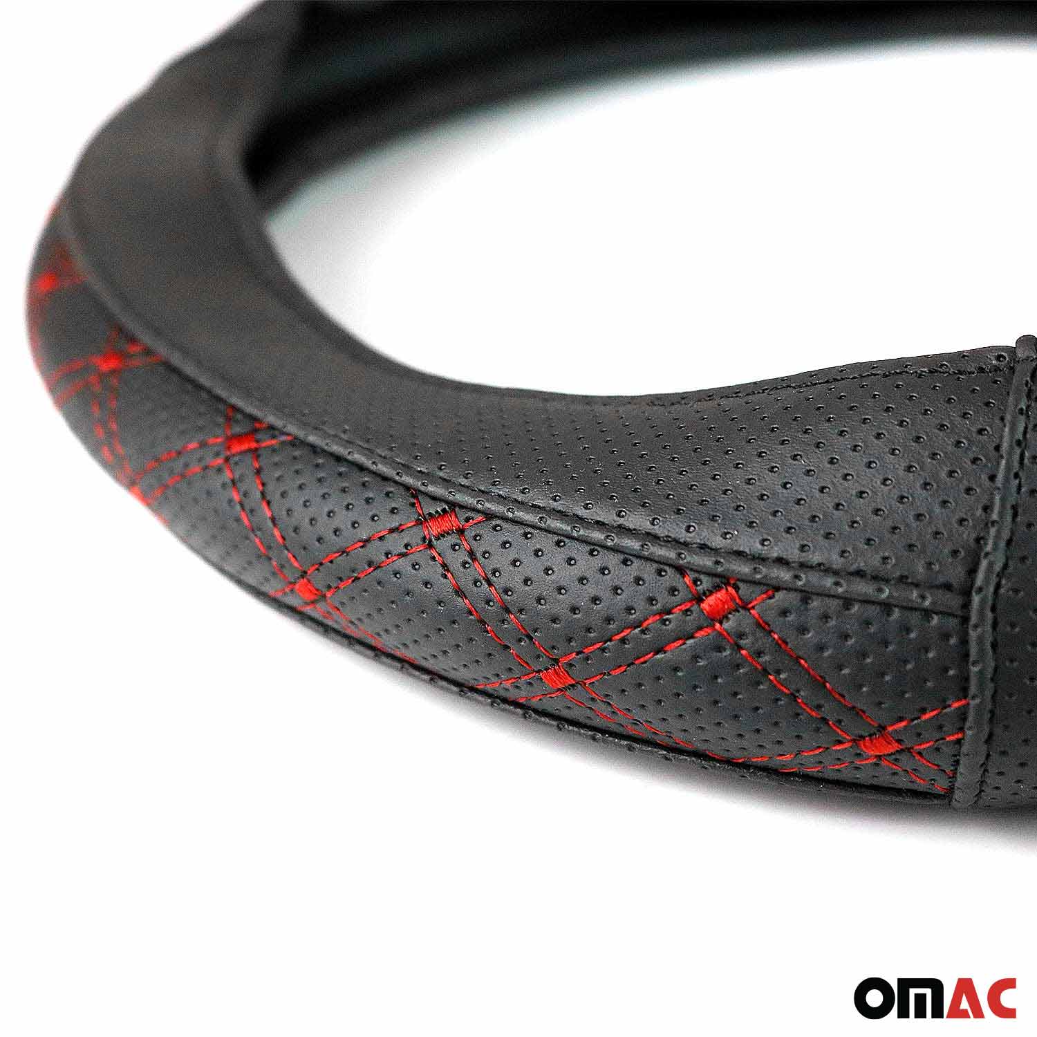 Lenkradbezug Lenkradschoner Lenkrad Abdeckung Schwarz Rot Stiche Ø 38-40 cm