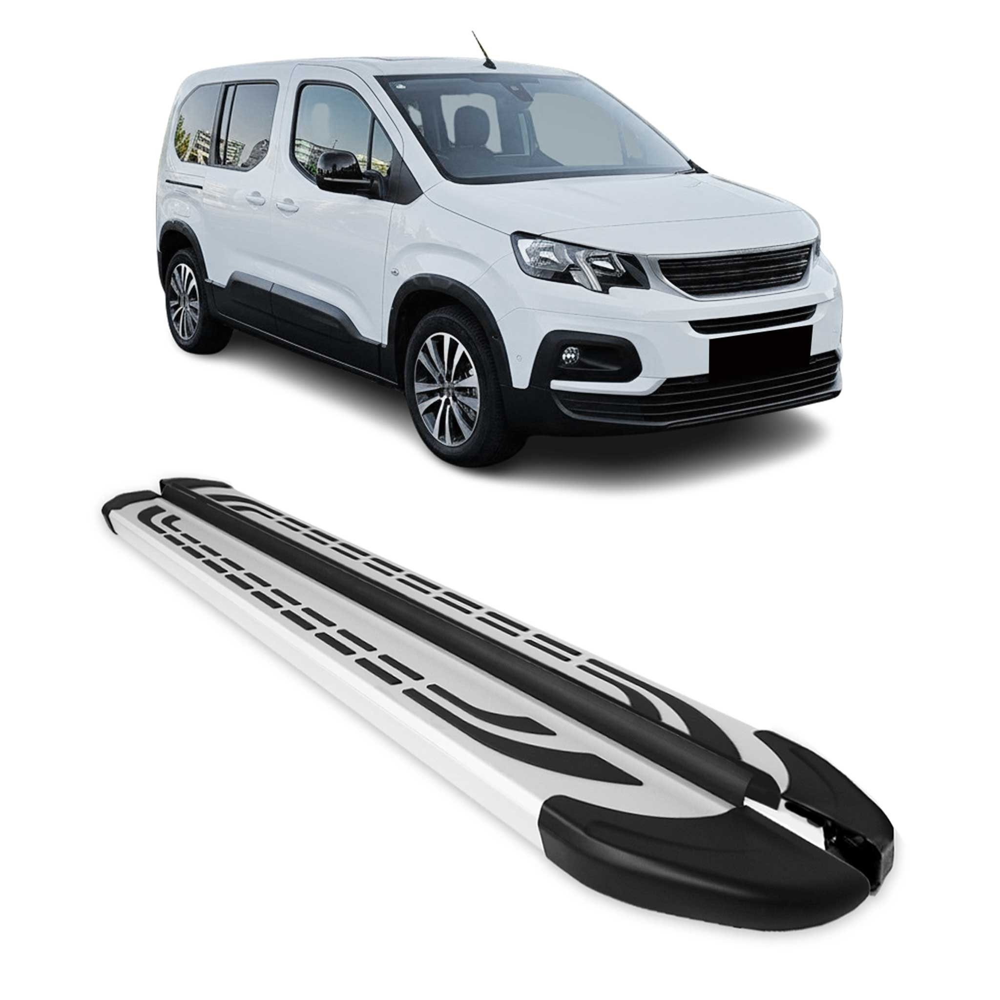 Trittbretter Seitenschweller für Peugeot Rifter 2018-2026 Kombi L2 Silber 2 tlg