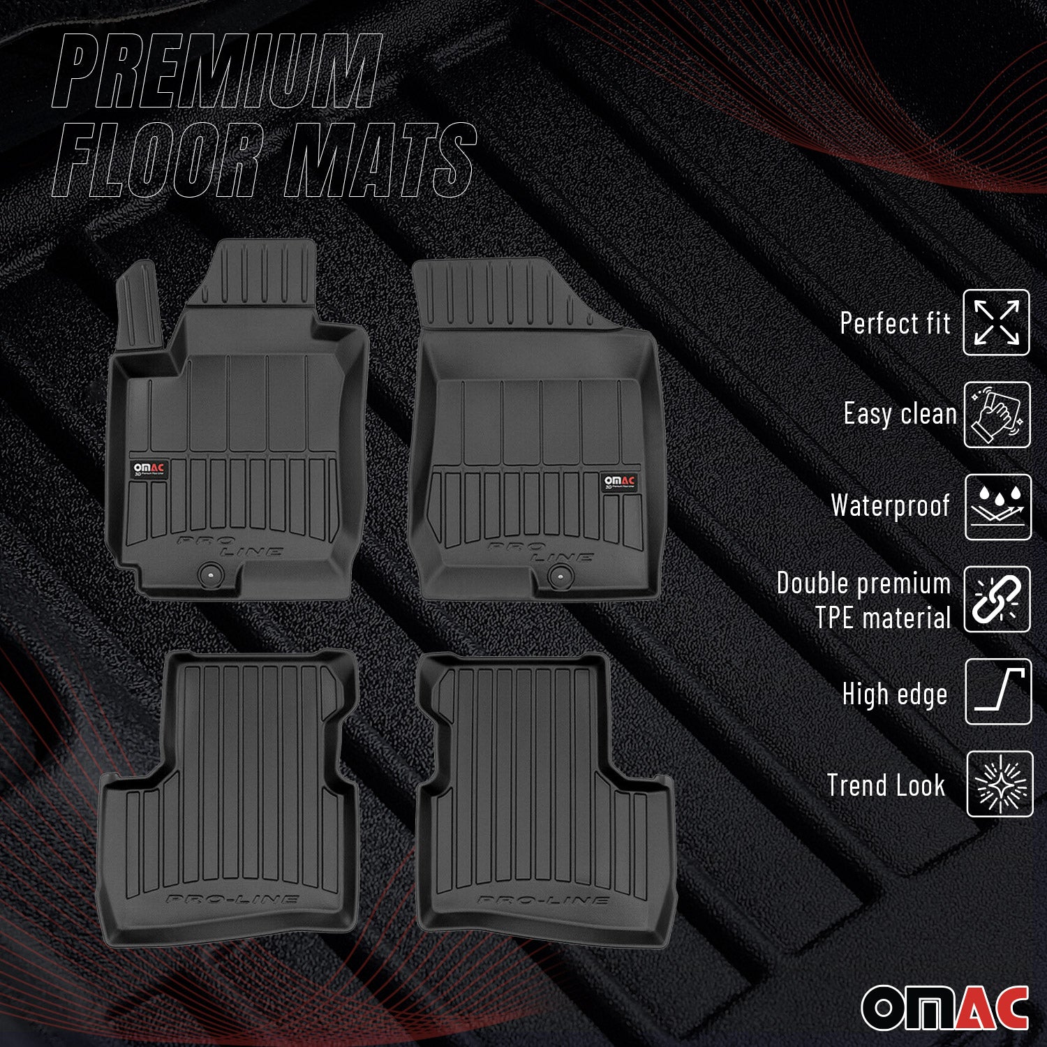 OMAC Gummi Fußmatten für Kia Pro Ceed 2007-2013 Premium TPE Automatten 4tlg