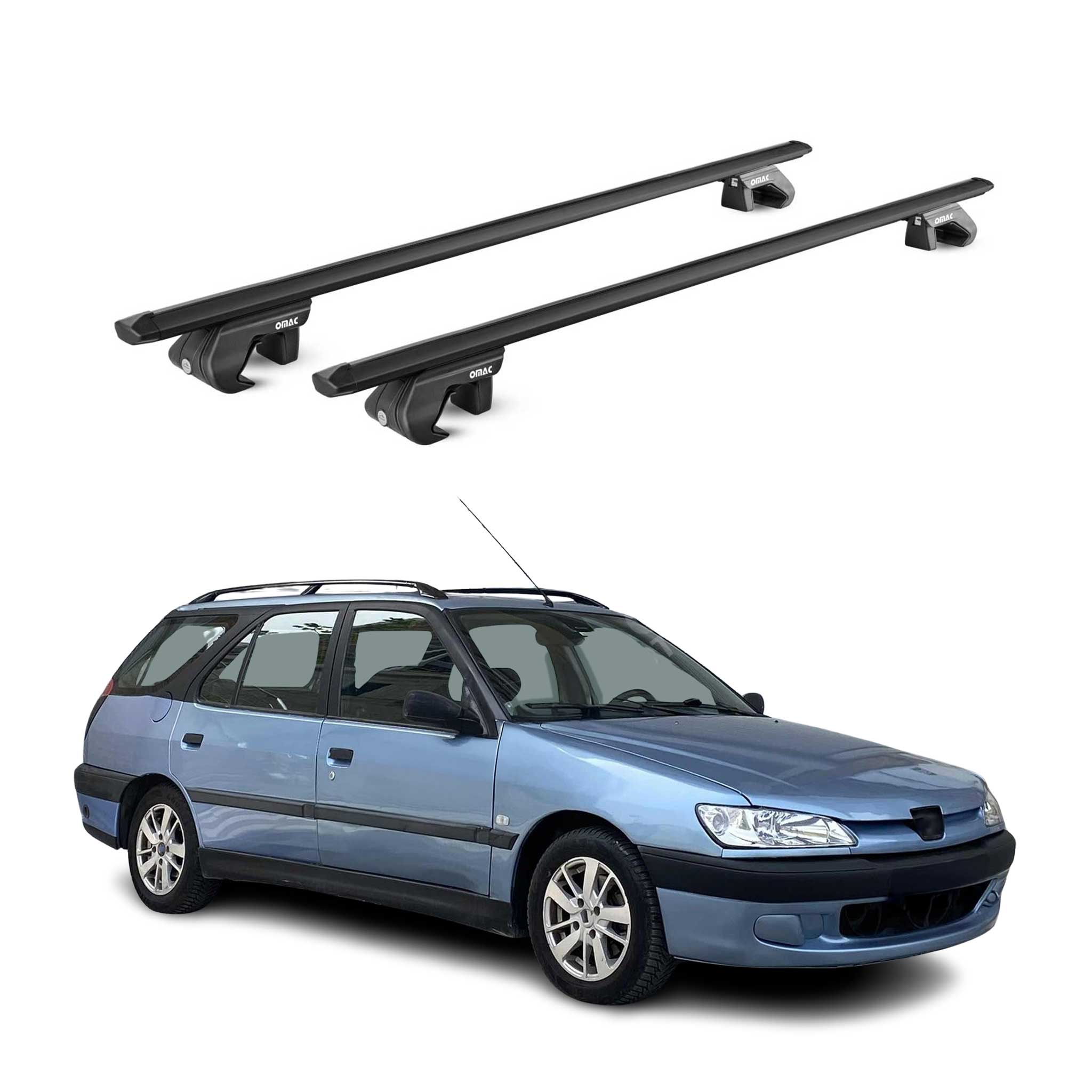 Dachträger Grundtäger für Peugeot 306 Kombi 1997-2001 90kg Alu Schwarz 2 tlg ABE