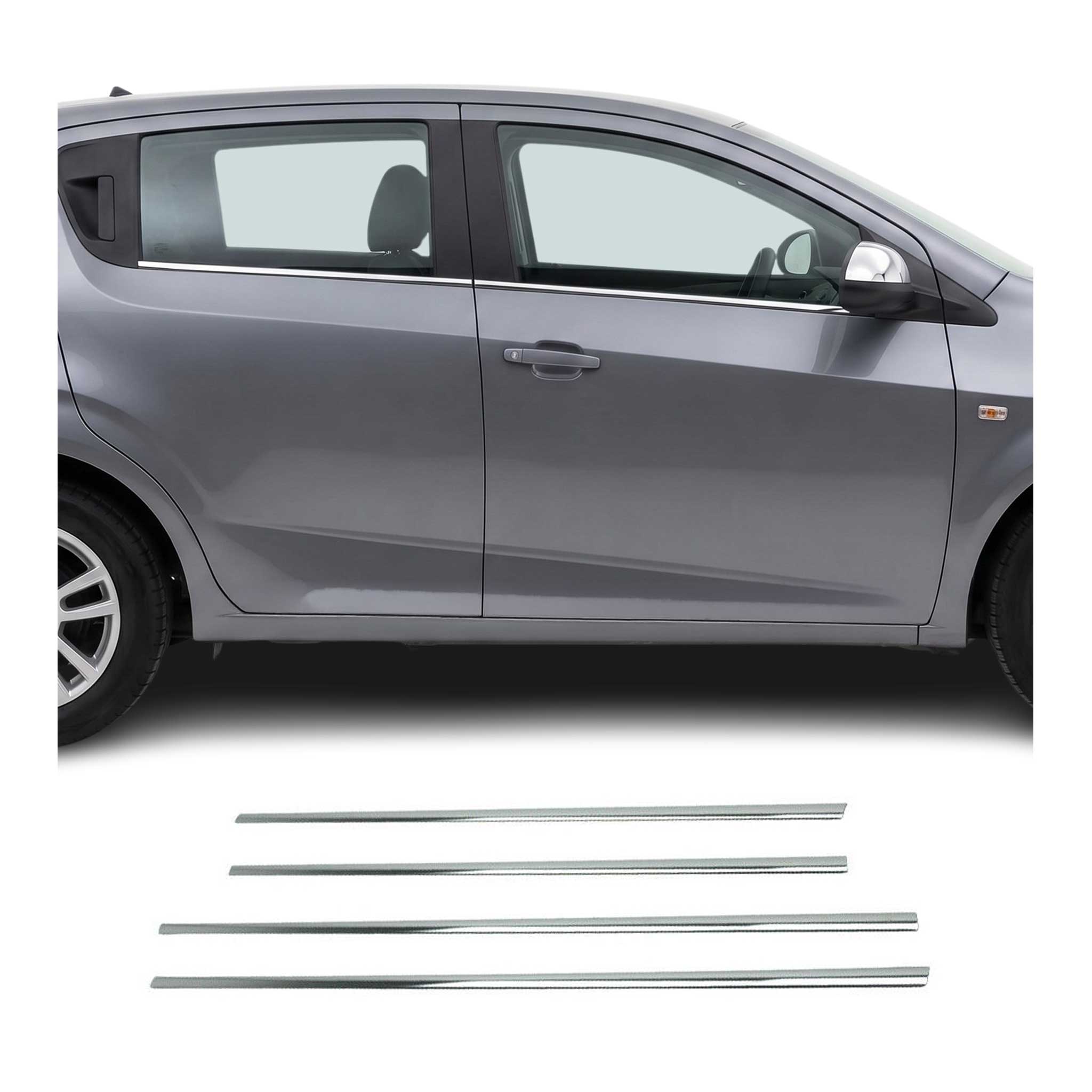 Fensterleisten Zierleisten für Chevrolet Aveo 2012-2021 Schrägheck Chrom 4tlg