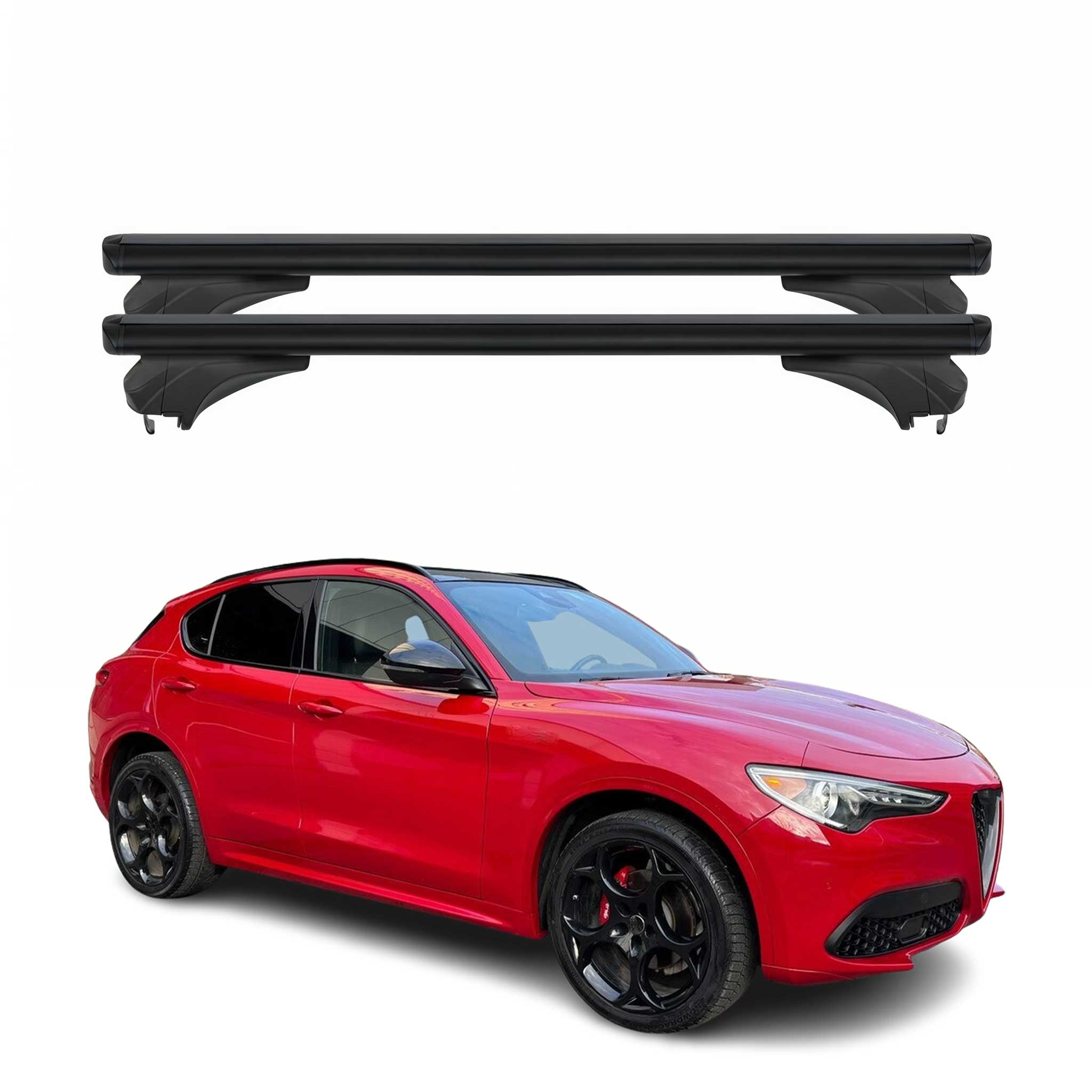 Menabo Dachträger Grundtäger für Alfa Romeo Stelvio 2016-2026 Alu Schwarz 2 tlg