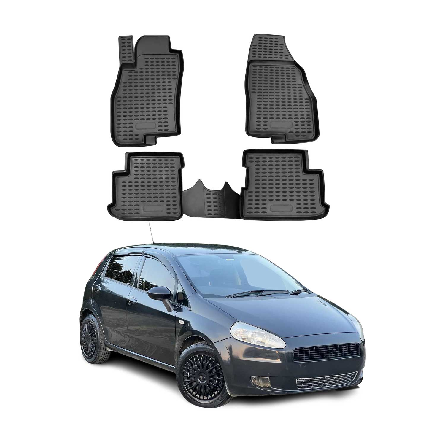 OMAC Gummimatten Fußmatten für Fiat Grande Punto 2005-2012 TPE Matten Schwarz 4x