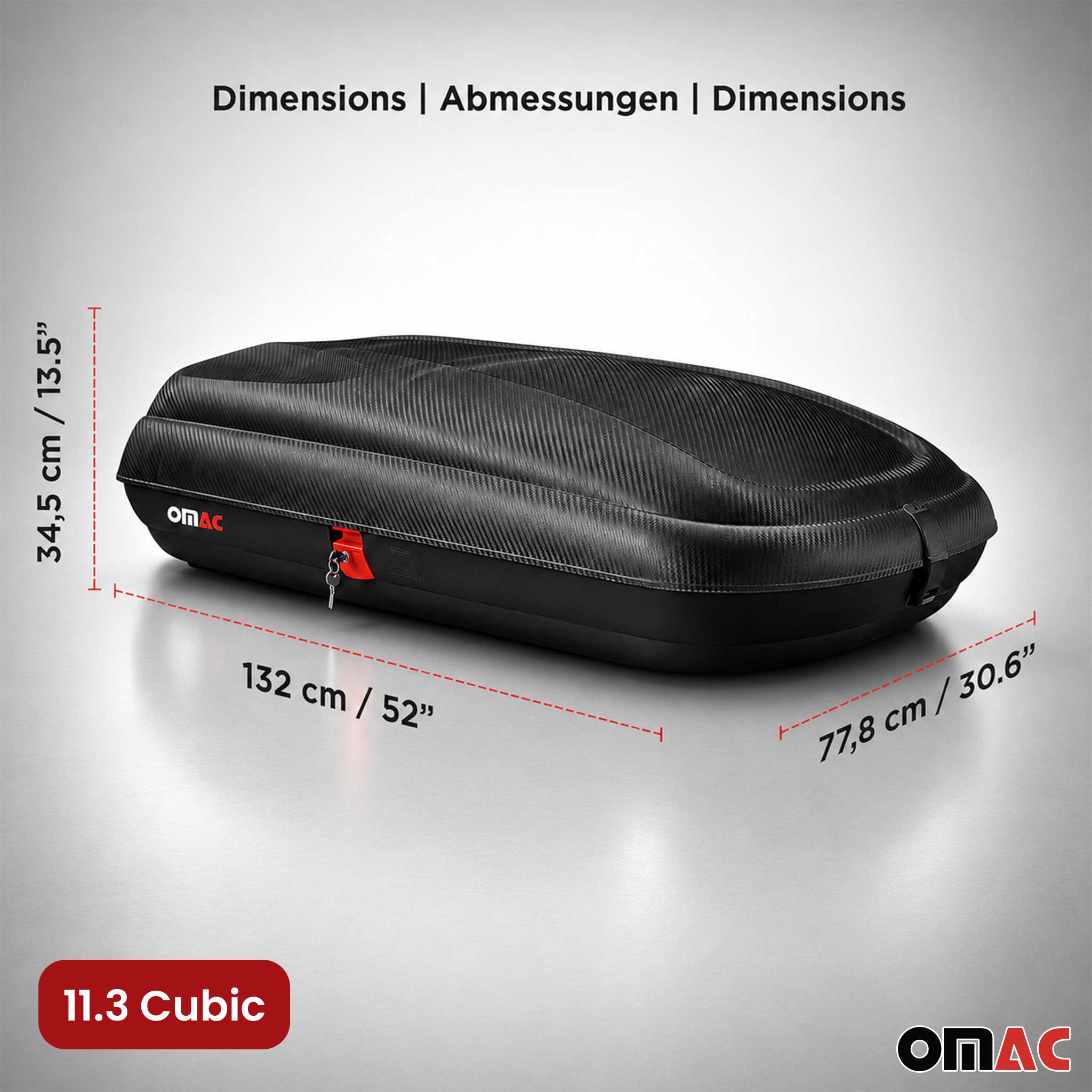 OMAC Dachbox Dachkoffer Gepäckbox 320 Liter Carbonlook Abschließbar Autobox TÜV