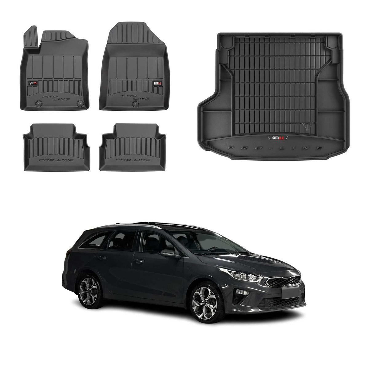 Fußmatten & Kofferraumwanne Set für Kia Ceed Sportswagon 2019-2026 mit Subwoofer
