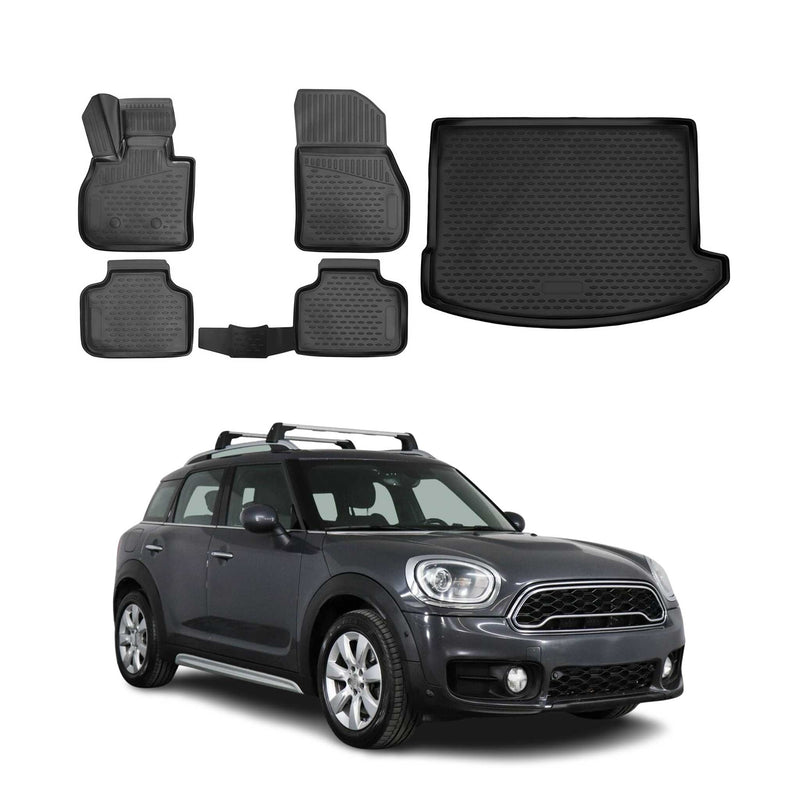 Fußmatten & Kofferraumwanne Set für Mini Cooper Countryman 2017-2021 TPE Schwarz