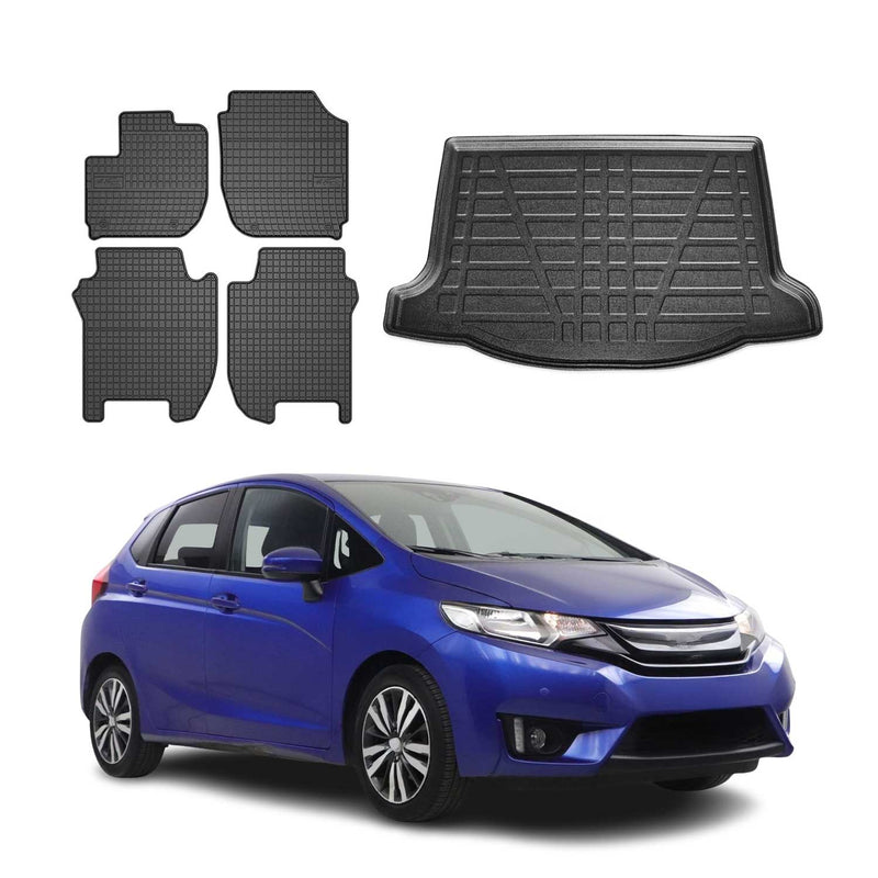 Fußmatten & Kofferraumwanne Set für Honda Jazz 2015-2020 Gummi TPE Schwarz 5x