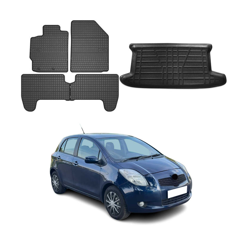 Fußmatten & Kofferraumwanne Set für Toyota Yaris Schrägheck 2005-2010 Gummi 5x