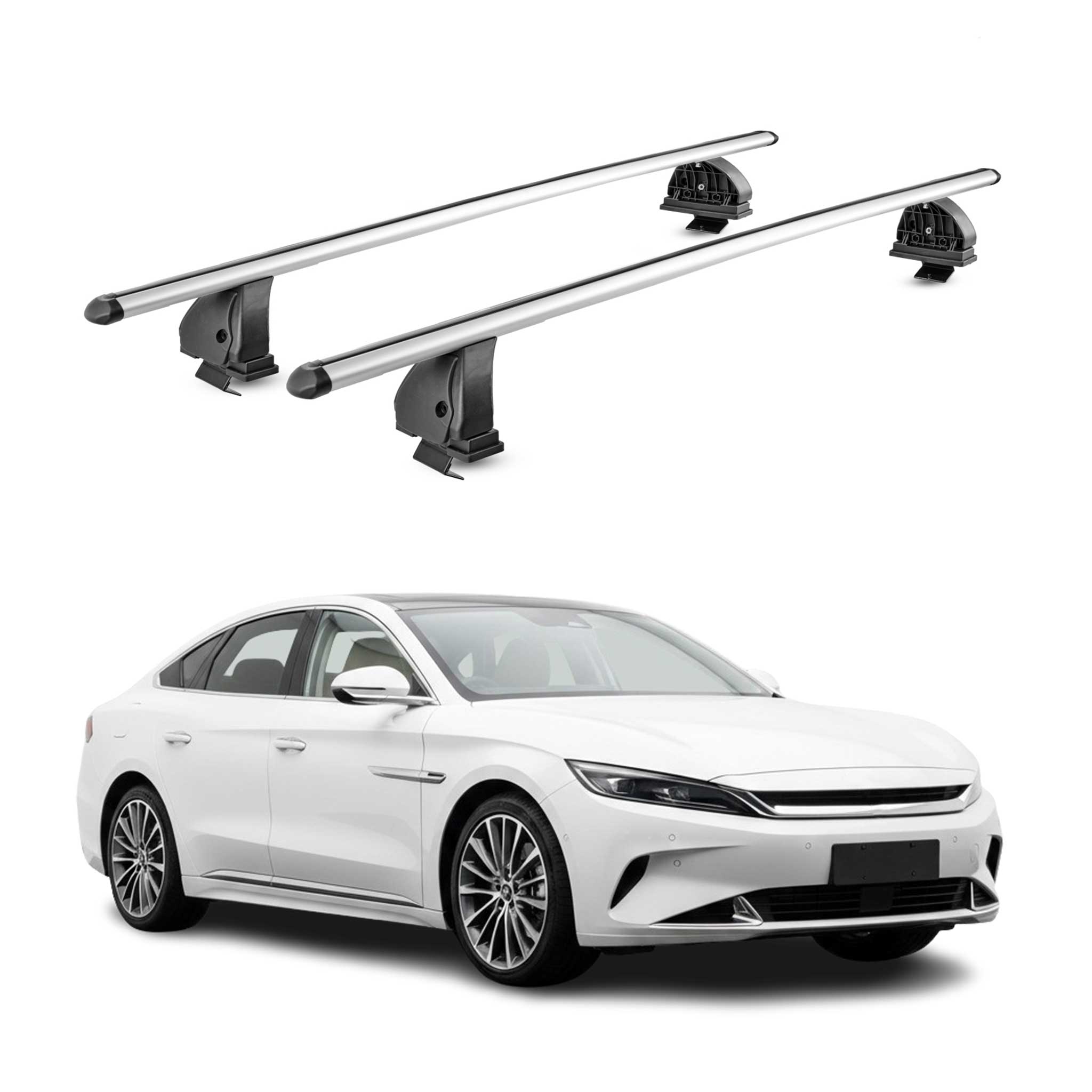 Alu Dachträger für BYD Han 2023-2026 TÜV Abschließbar T-Nut 75 kg 2tlg Silber