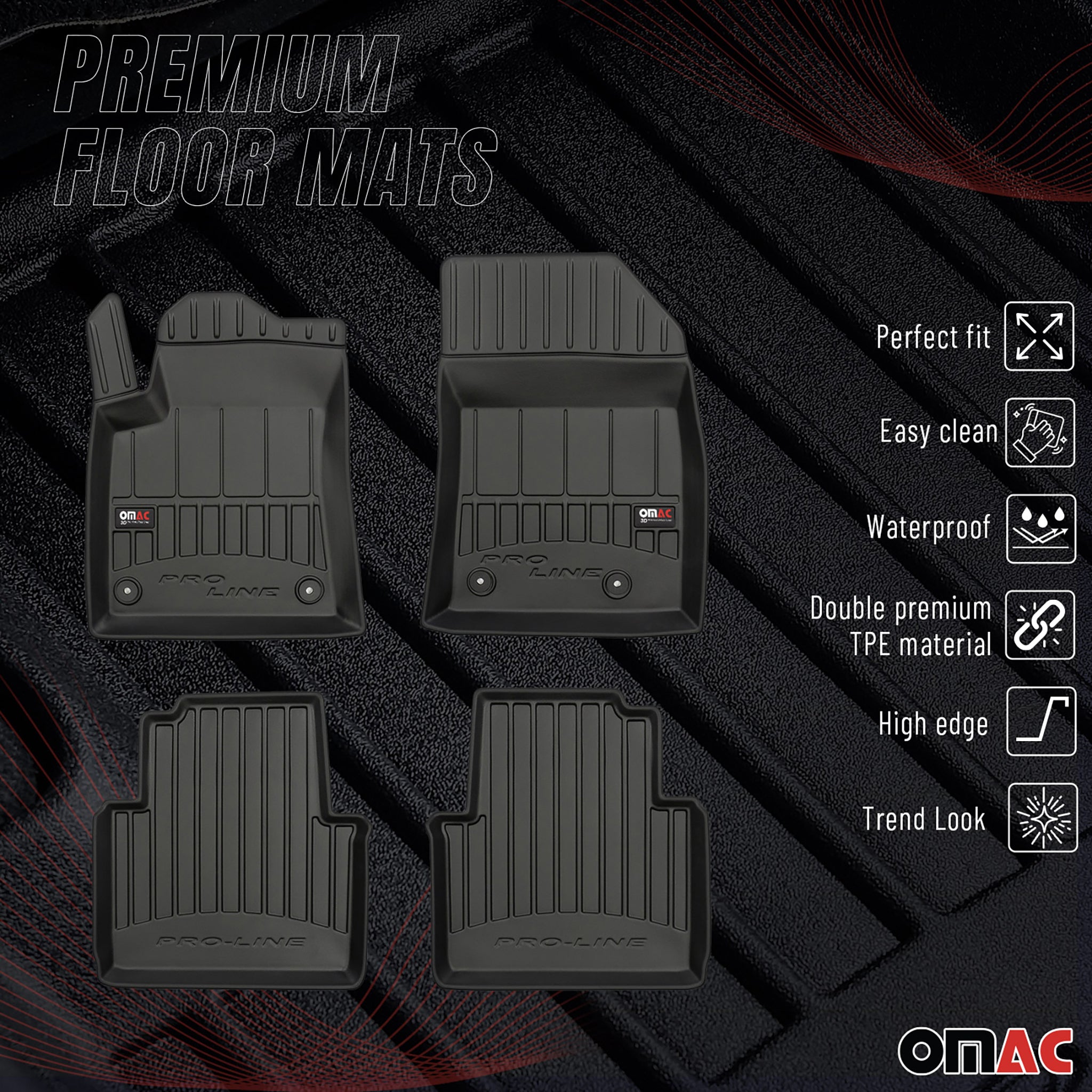 OMAC Gummi Fußmatten für Citroen C3 Aircross 2017-2024 Premium Gummi Schwarz 4x