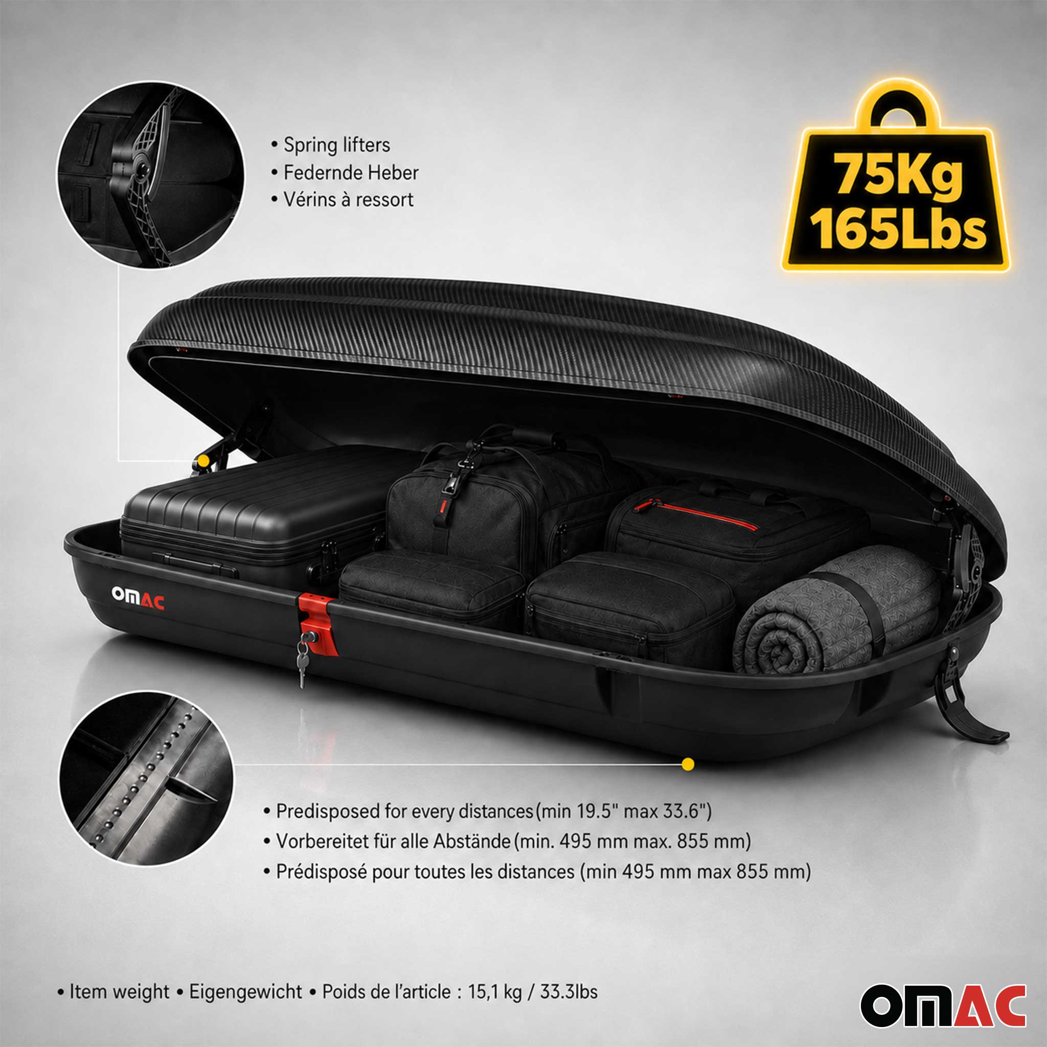 Carbonlook Dachbox 400L + Dachträger VW Tiguan II 2016-2023 Silber Abschließbar