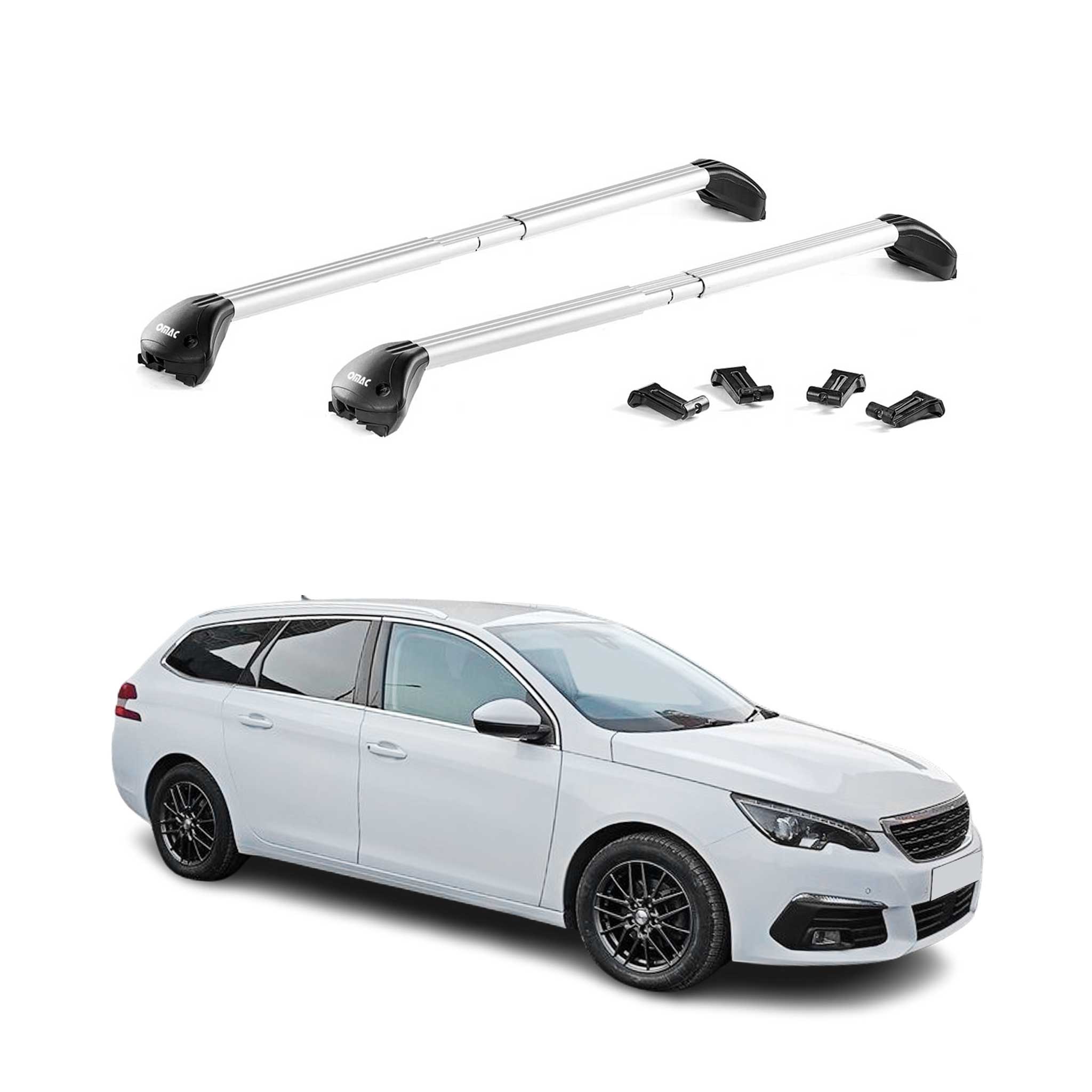 Dachträger Grundtäger für Peugeot 308 Kombi 2013-2021 100kg Alu Silber 2 tlg ABE