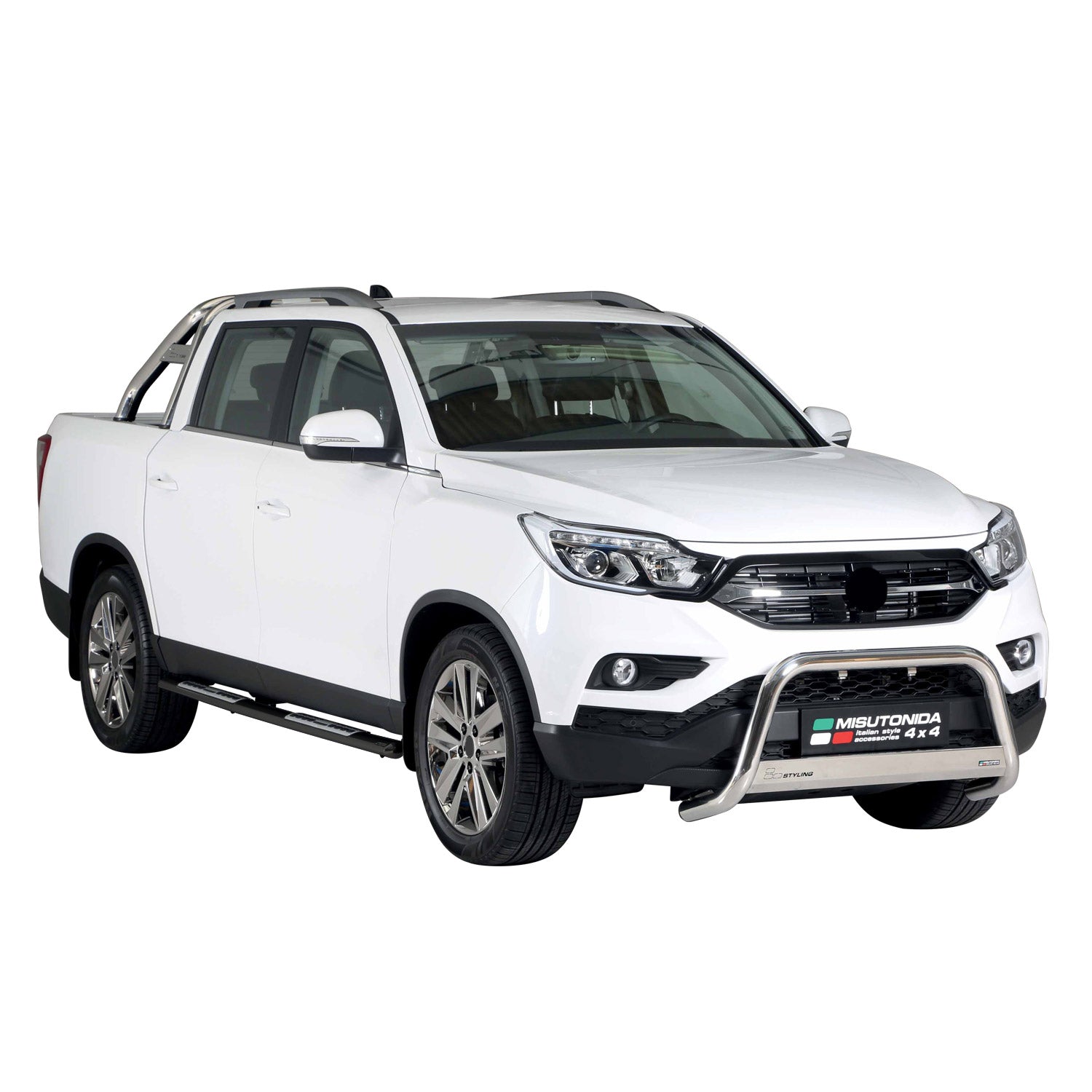 Edelstahl Seitenschweller Schwellerrohre für Ssangyong Musso 2018-26 Schwarz