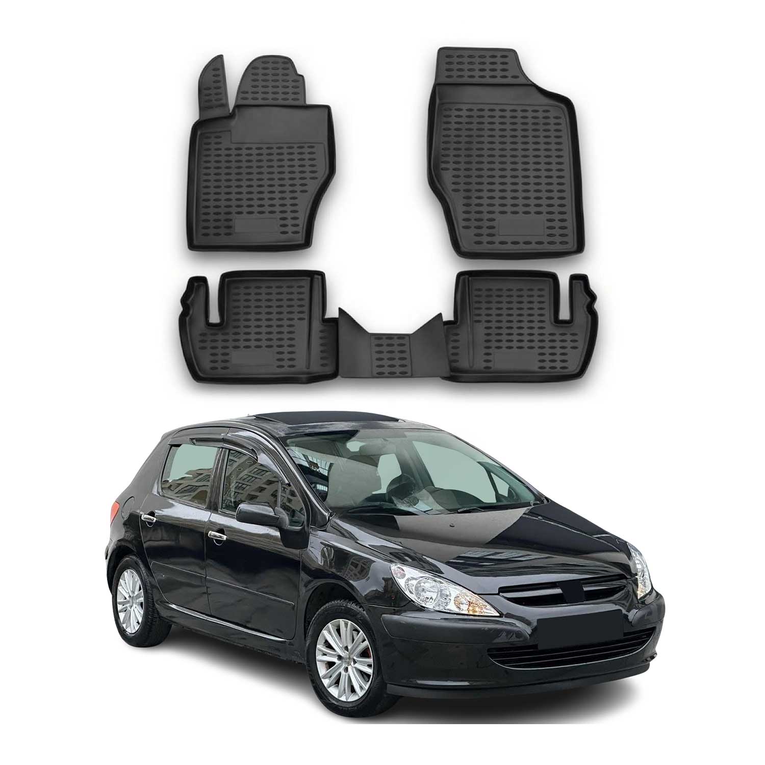 OMAC Gummimatten Fußmatten für Peugeot 307 2001-2008 TPE Automatten Schwarz 4x