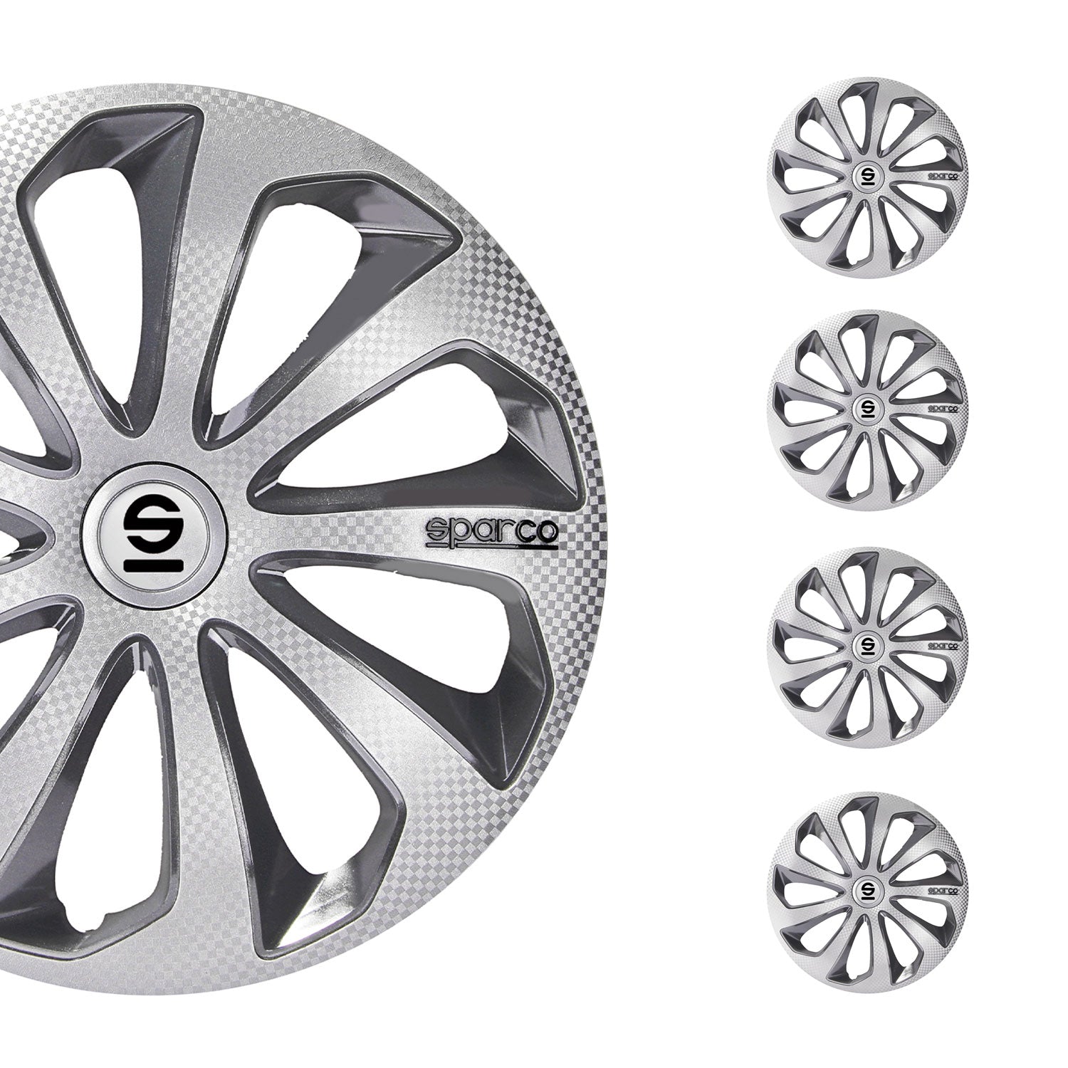 Radkappen Radzierblenden Sparco Sicilia 14" Zoll Abdeckung Silber Carbon Grau 4x